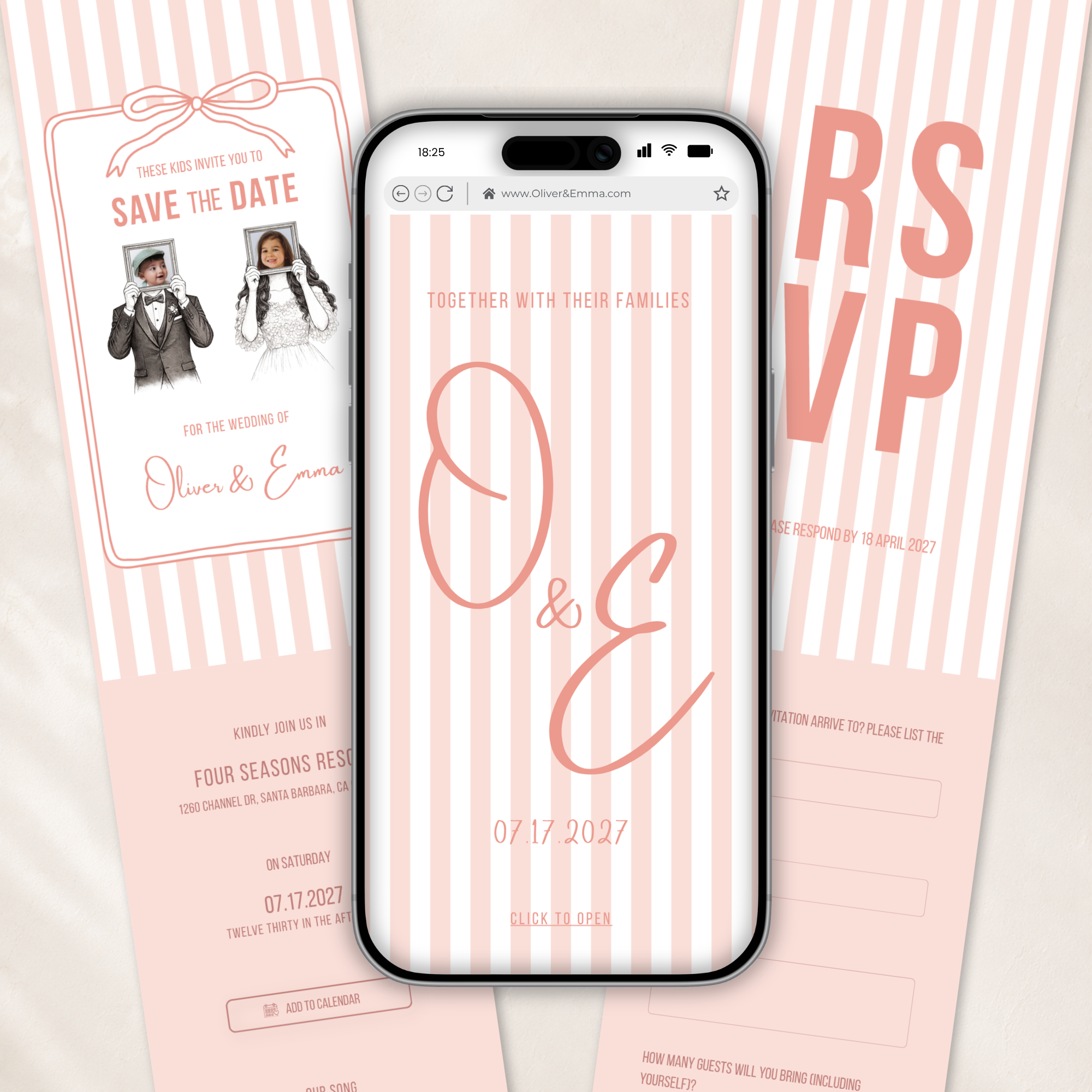Pearl Blush Kids Save the Date Website Template | Old Money Style