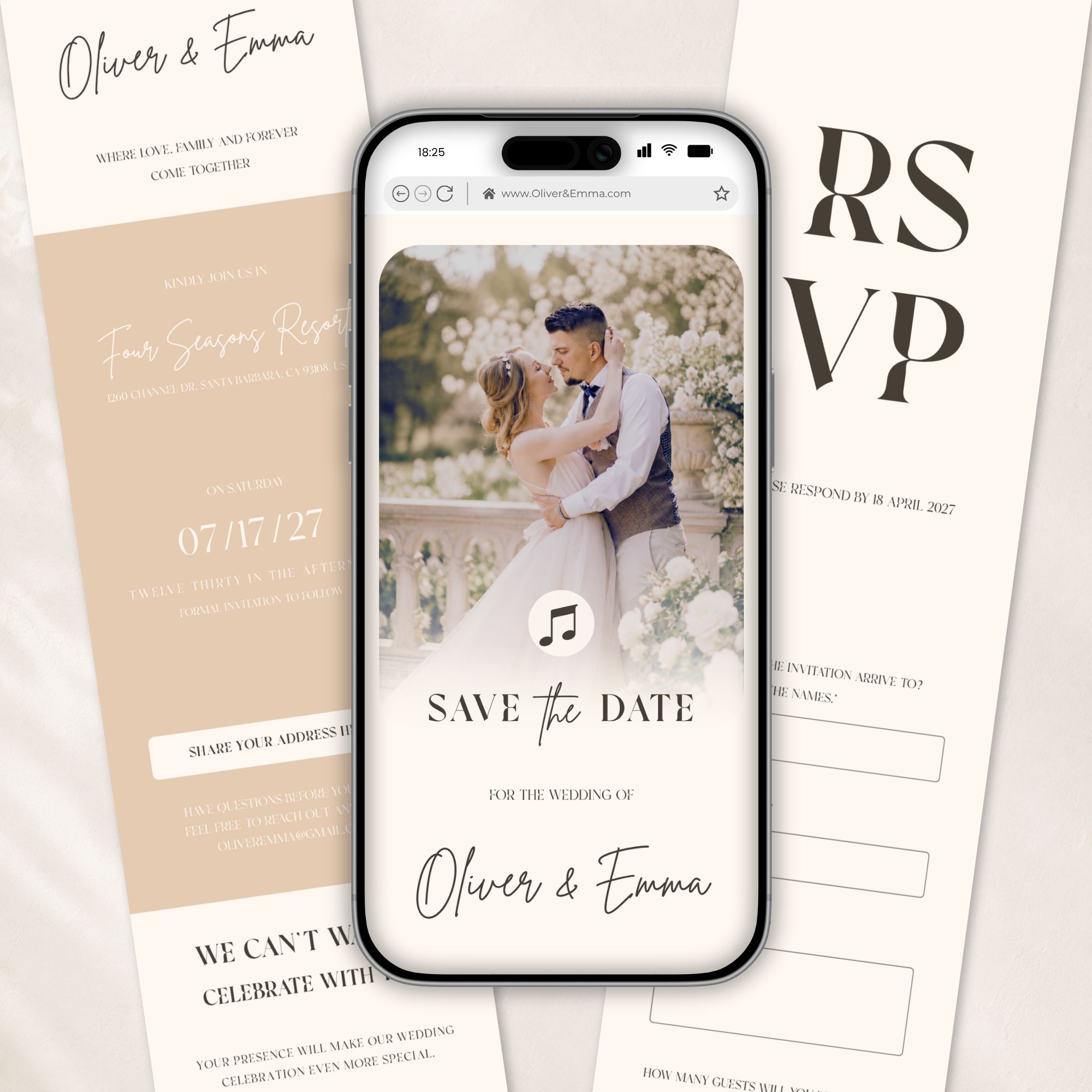 Pearl & Champagne Classic Save the Date Wedding Invitation Website Template