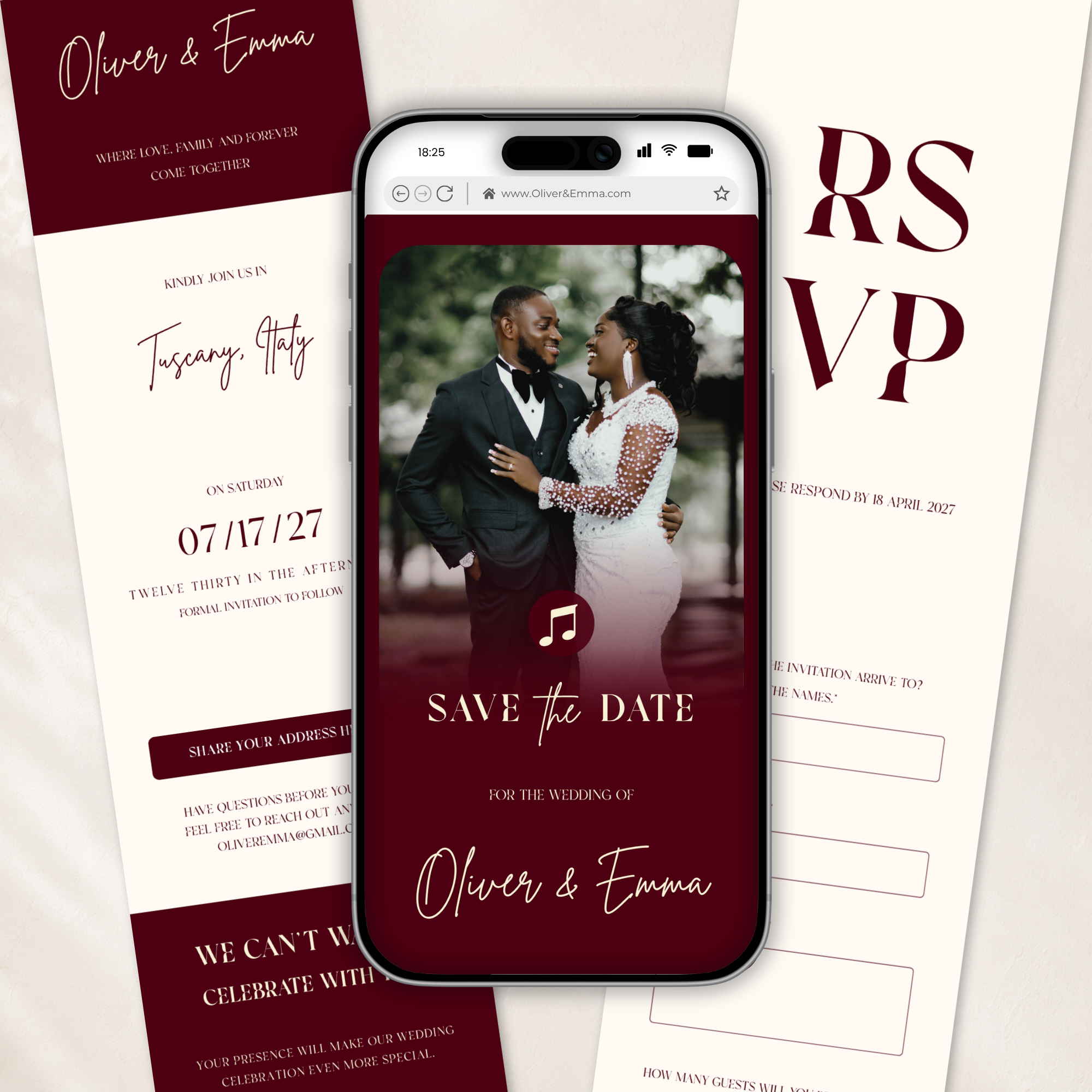 Burgundy Classic Save the Date Wedding Invitation Website Template
