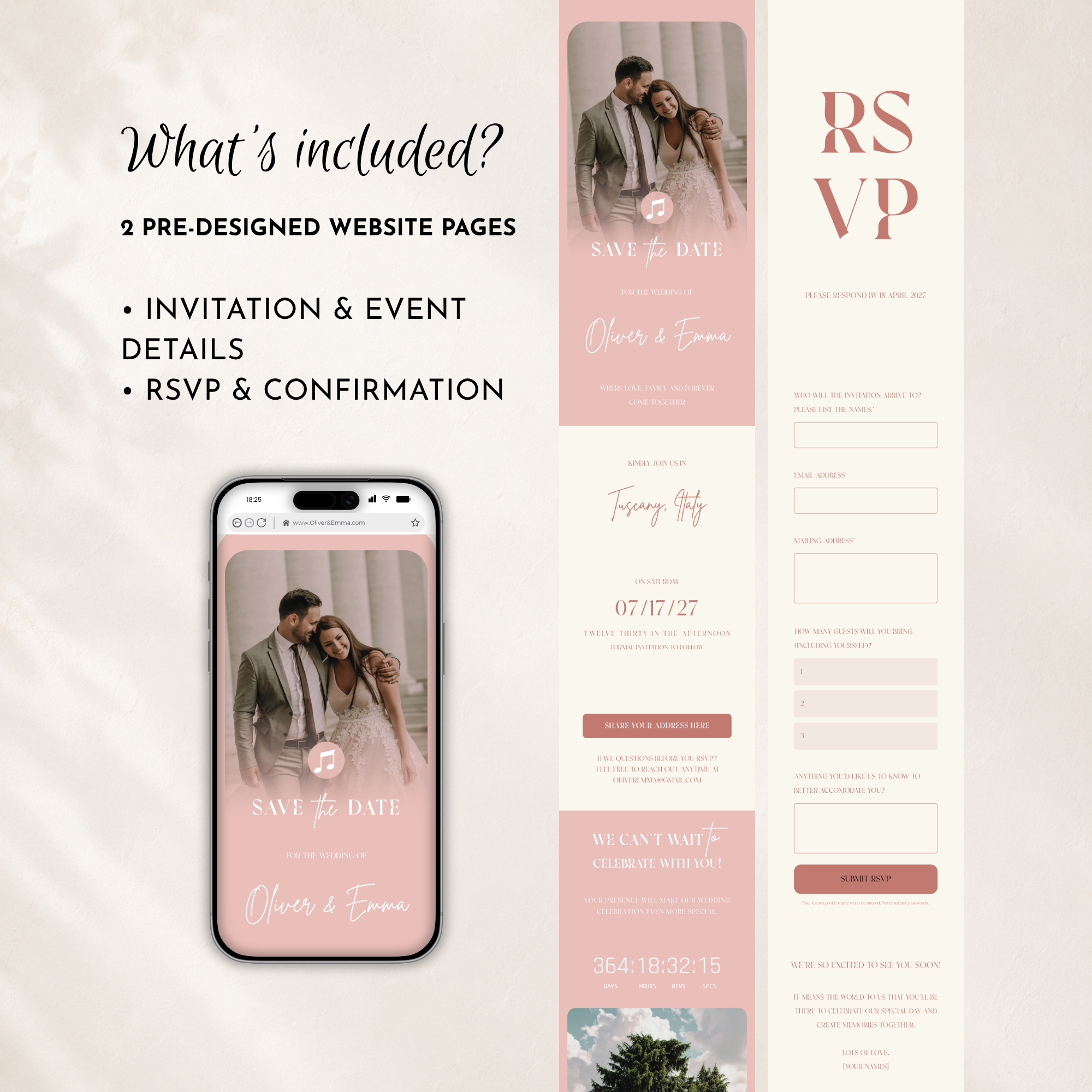 Blush Pink Classic Save the Date Wedding Invitation Website Template
