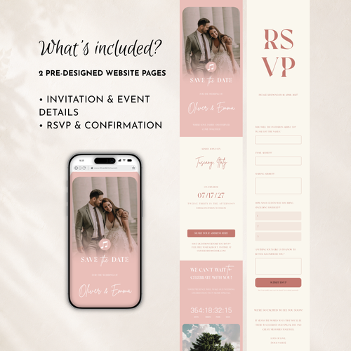 Blush Pink Classic Save the Date Wedding Invitation Website Template