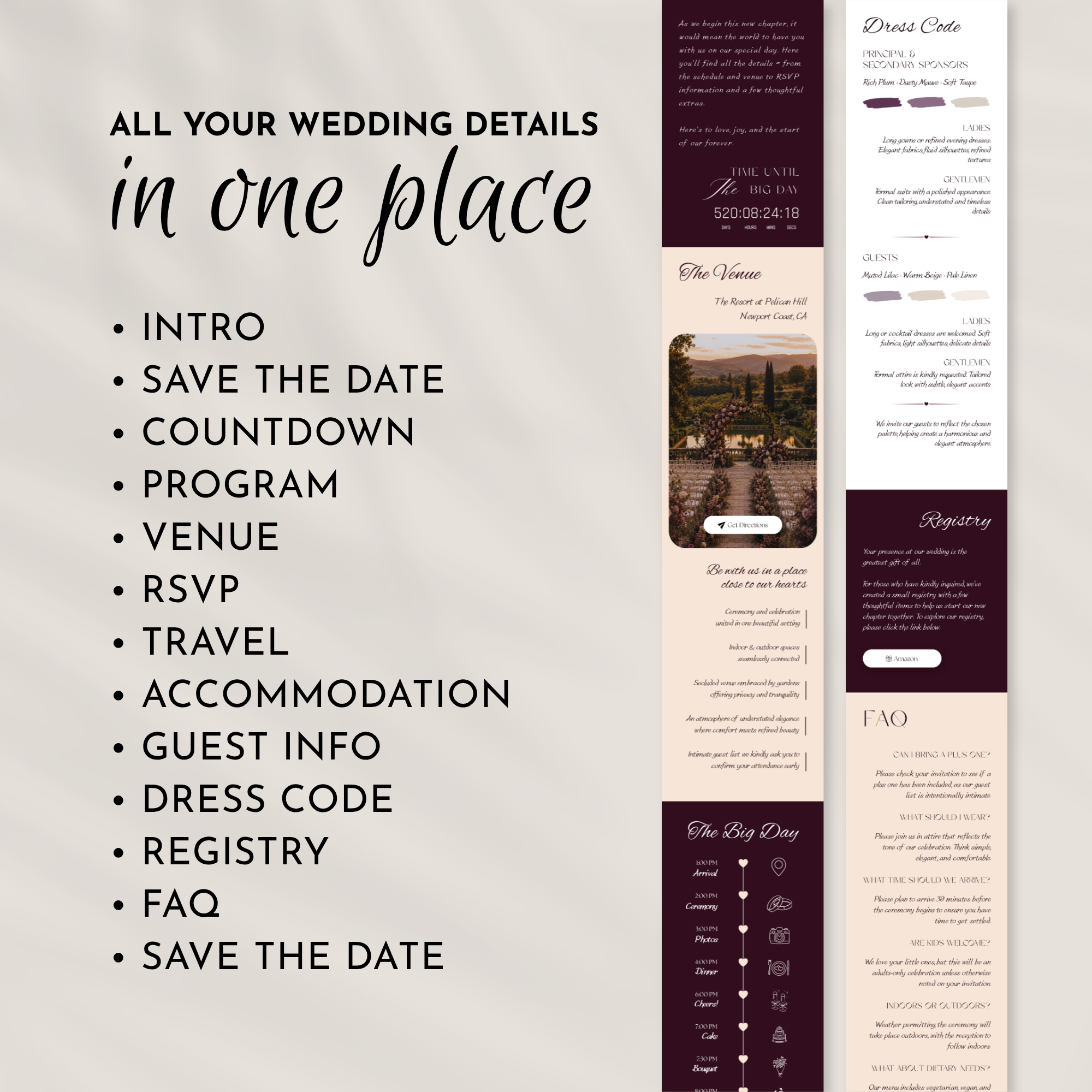 Old Money Plum Wedding Website Template with RSVP | Canva Template