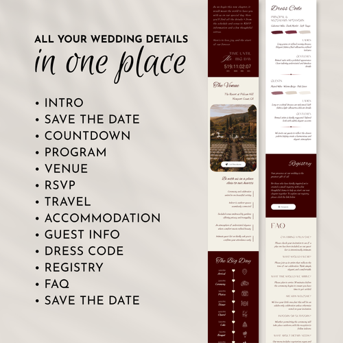 Cabernet Old Money Wedding Invitation Website Template with RSVP & Music