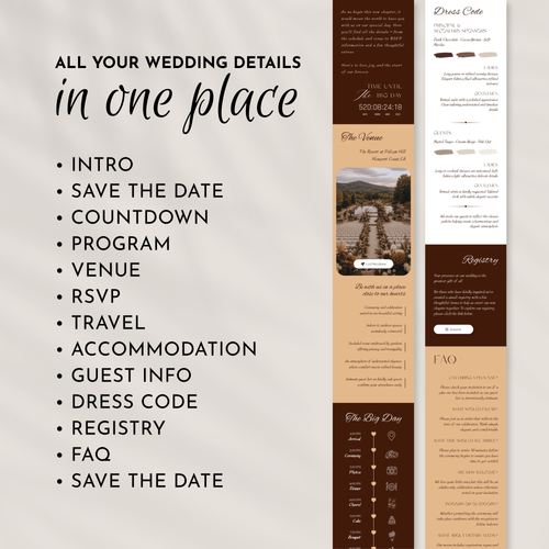 Chocolate Brown Old Money Wedding Invitation Website Template with RSVP & Music