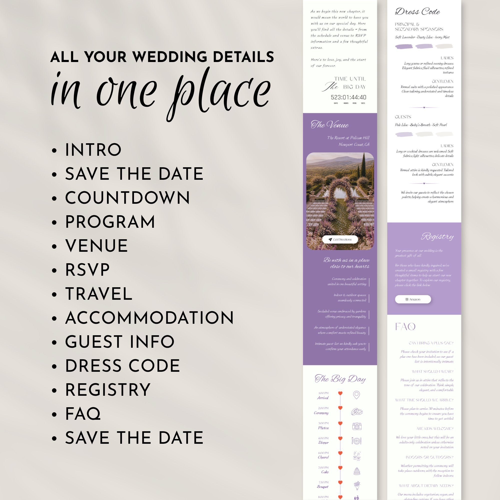 Lavender & Baby’s Breath Wedding Website Template with RSVP | Canva Template
