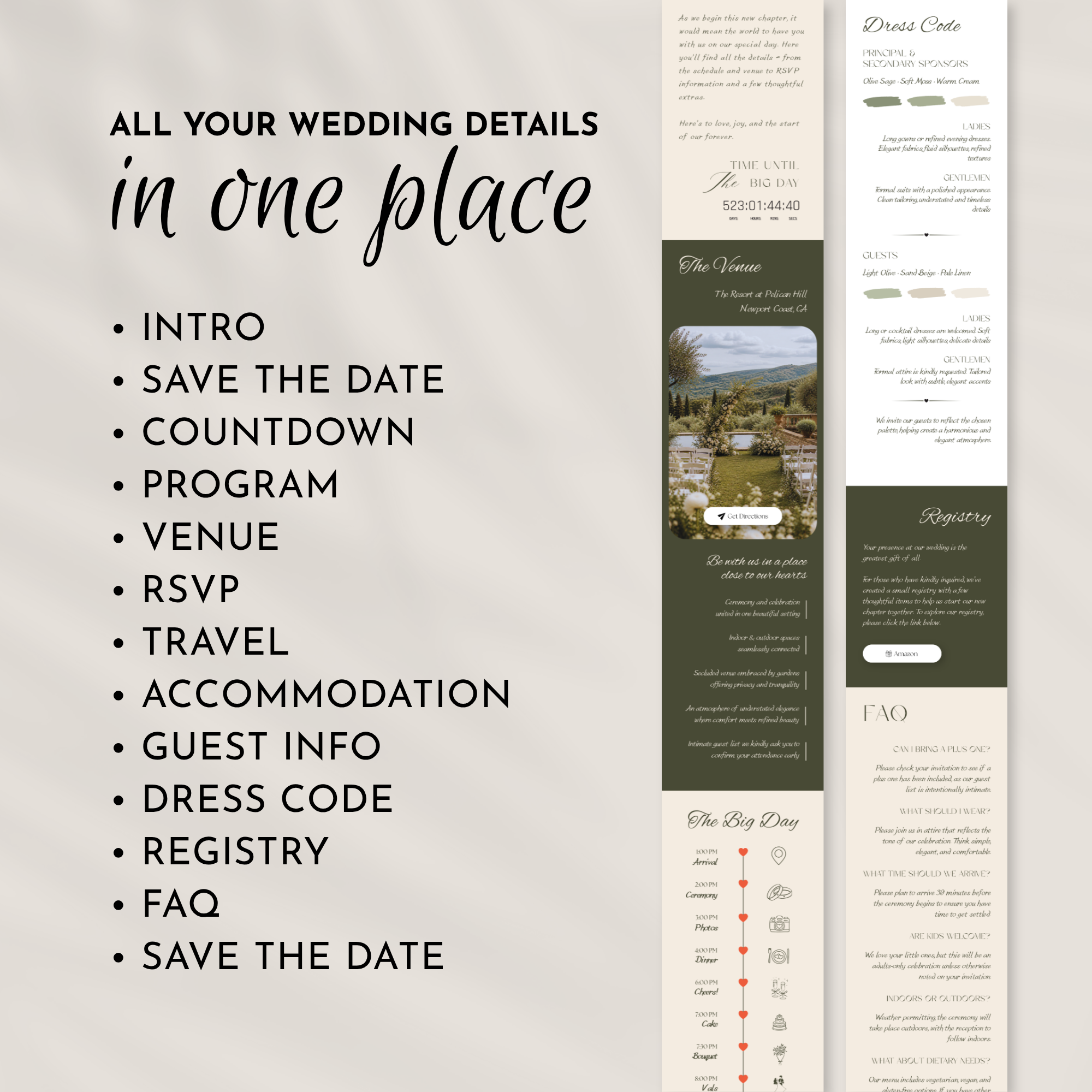 Olive & Cream Wedding Website Template with RSVP | Canva Template
