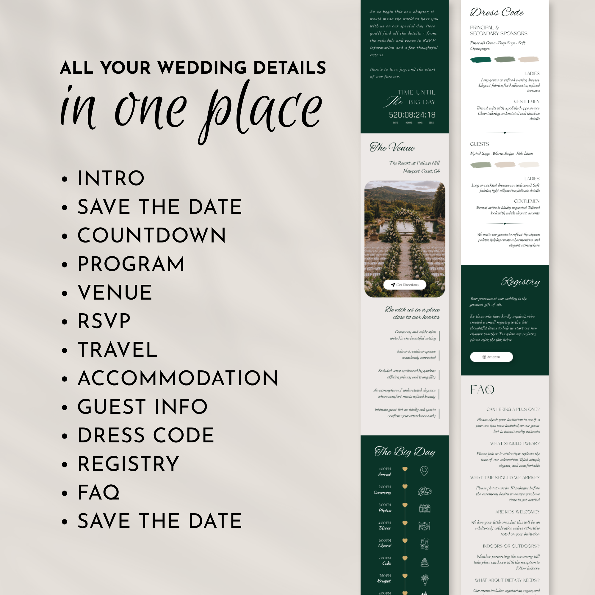 Old Money Emerald Wedding Website Template with RSVP | Canva Template