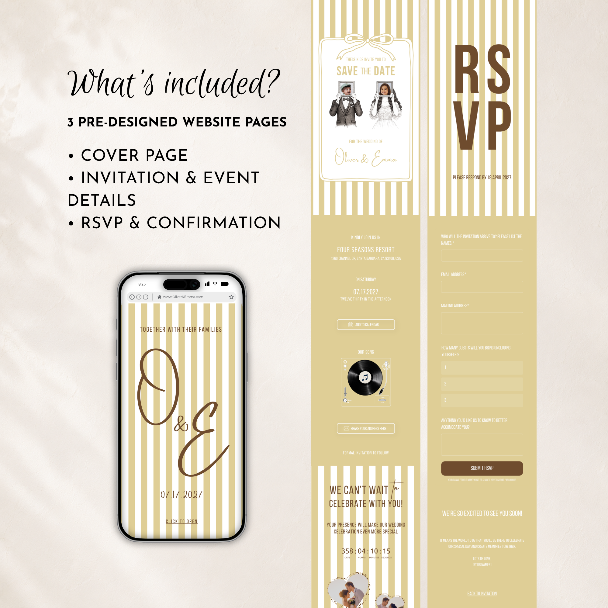 Yellow Kids Save the Date Website Template | Old Money Style