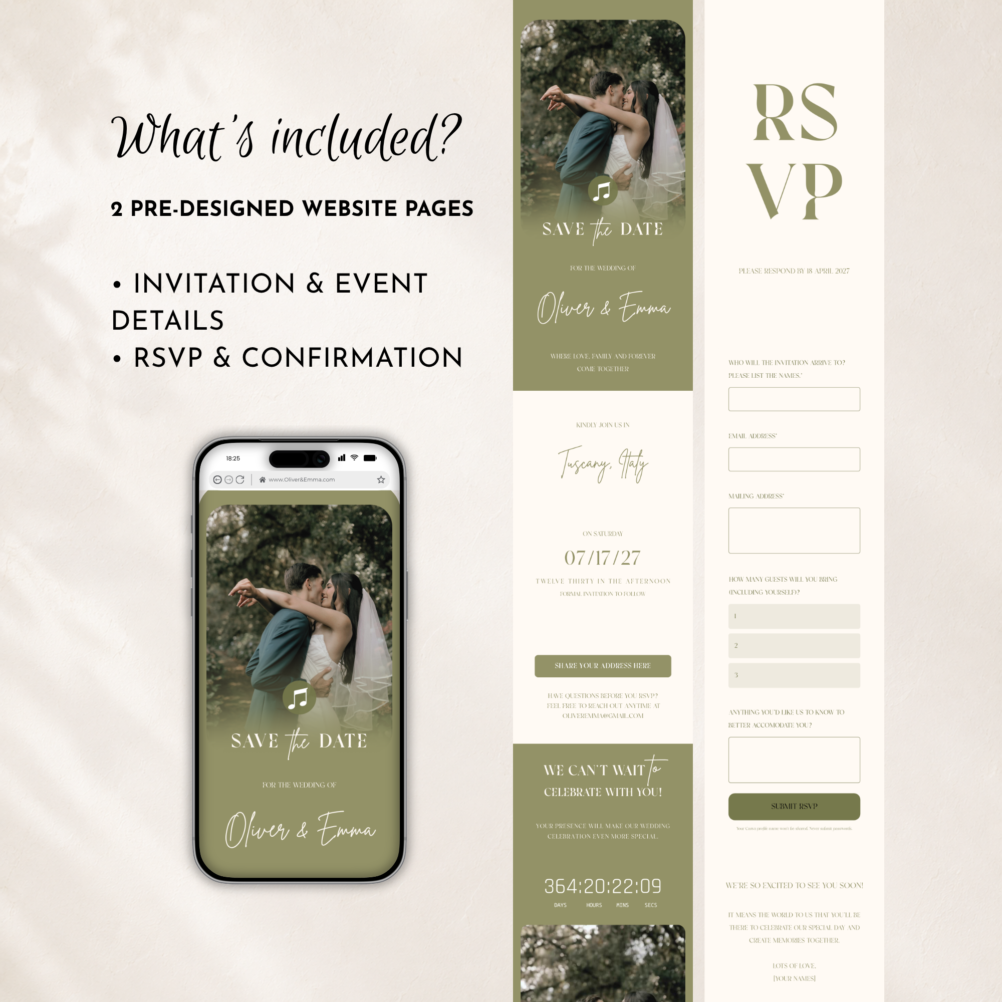 Sage Green Classic Save the Date Wedding Invitation Website Template