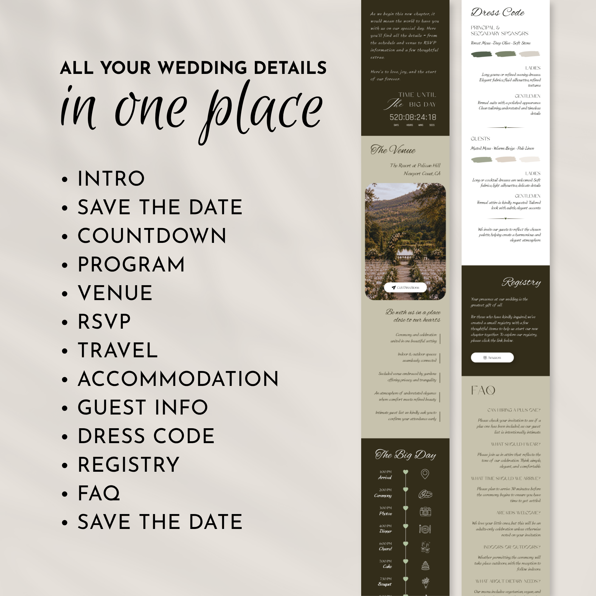 Old Money Forest Moss Wedding Website Template with RSVP | Canva Template