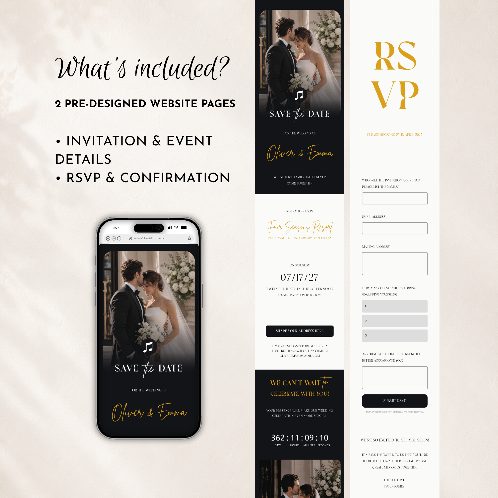 Black & White Classic Save the Date Wedding Invitation Website Template