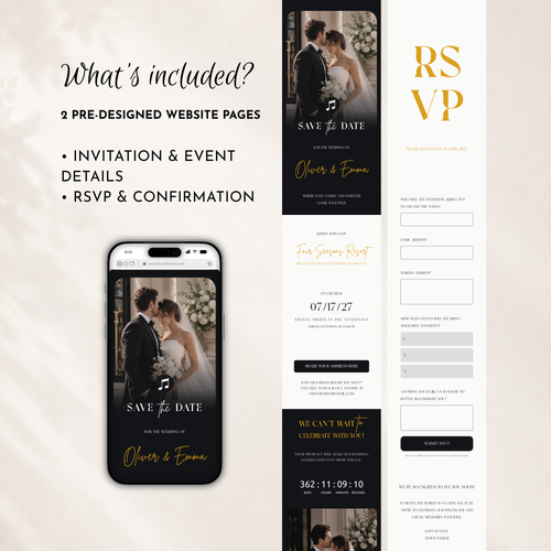Black & White Classic Save the Date Wedding Invitation Website Template