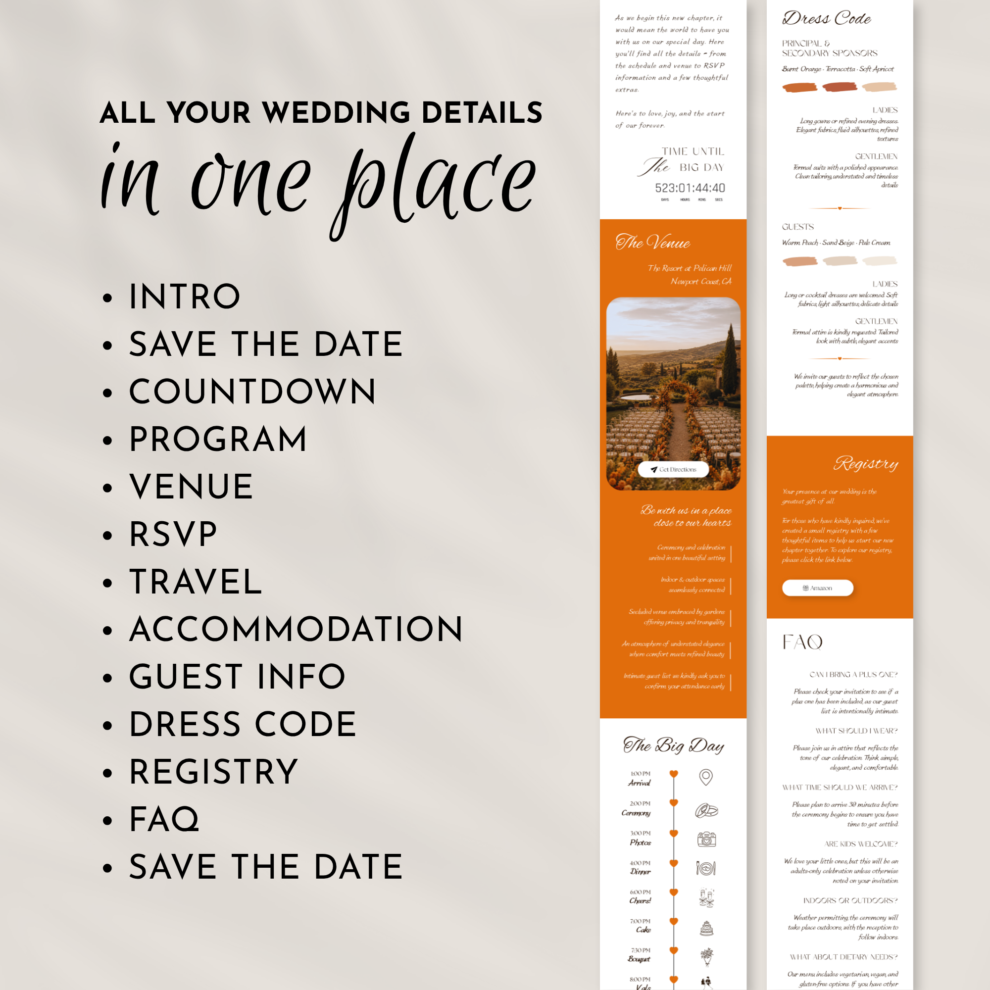 Bold Orange Wedding Website Template with RSVP | Canva Template