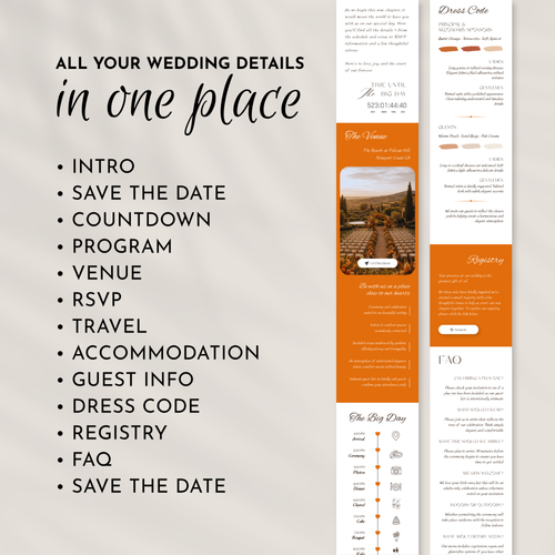 Bold Orange Wedding Website Template with RSVP | Canva Template