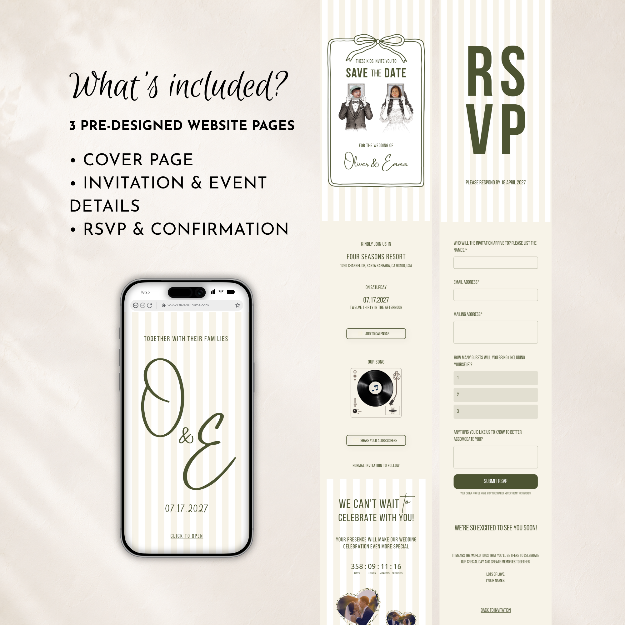 Ivory & Olive Kids Save the Date Website Template | Old Money Style