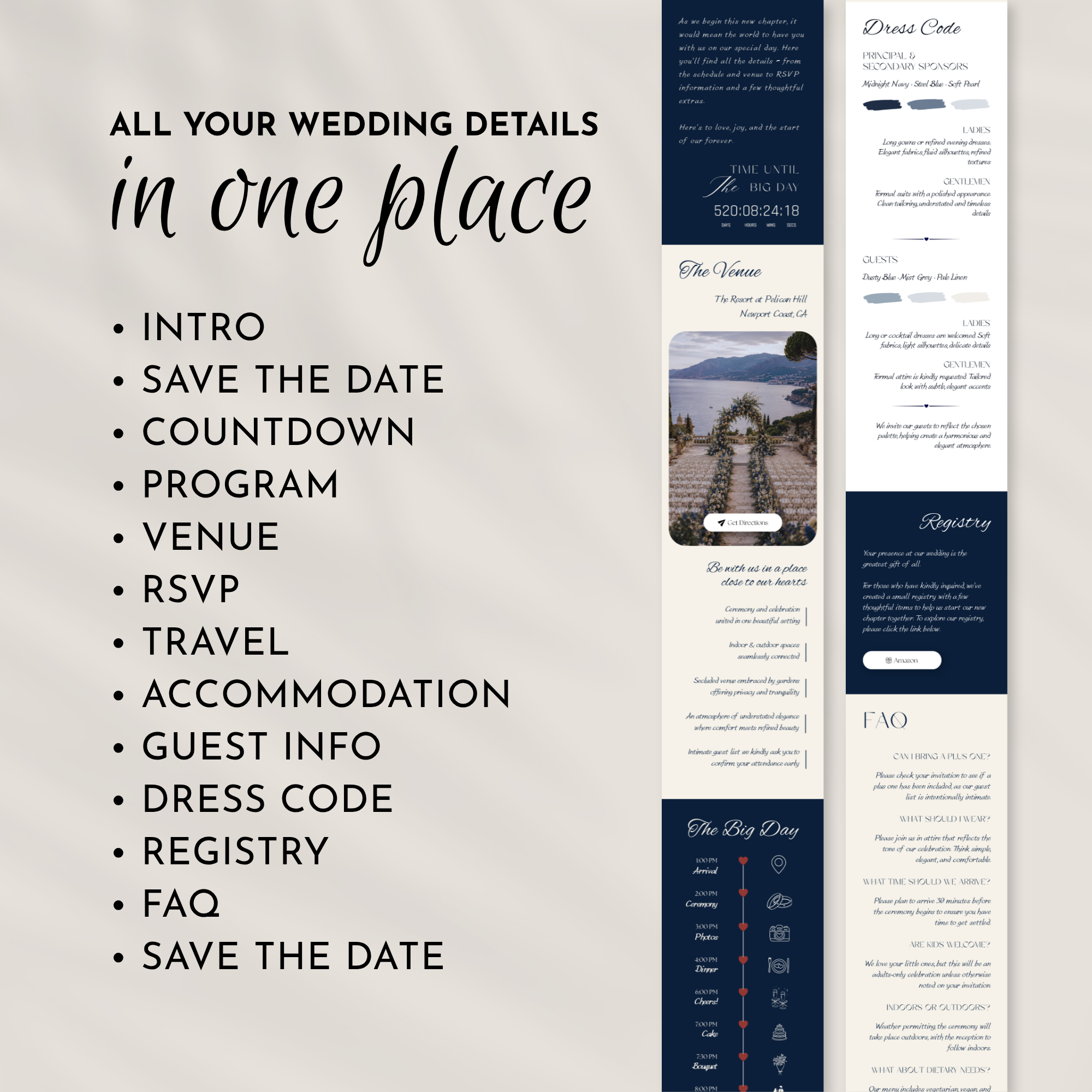 Old Money Navy Wedding Website Template with RSVP | Canva Template