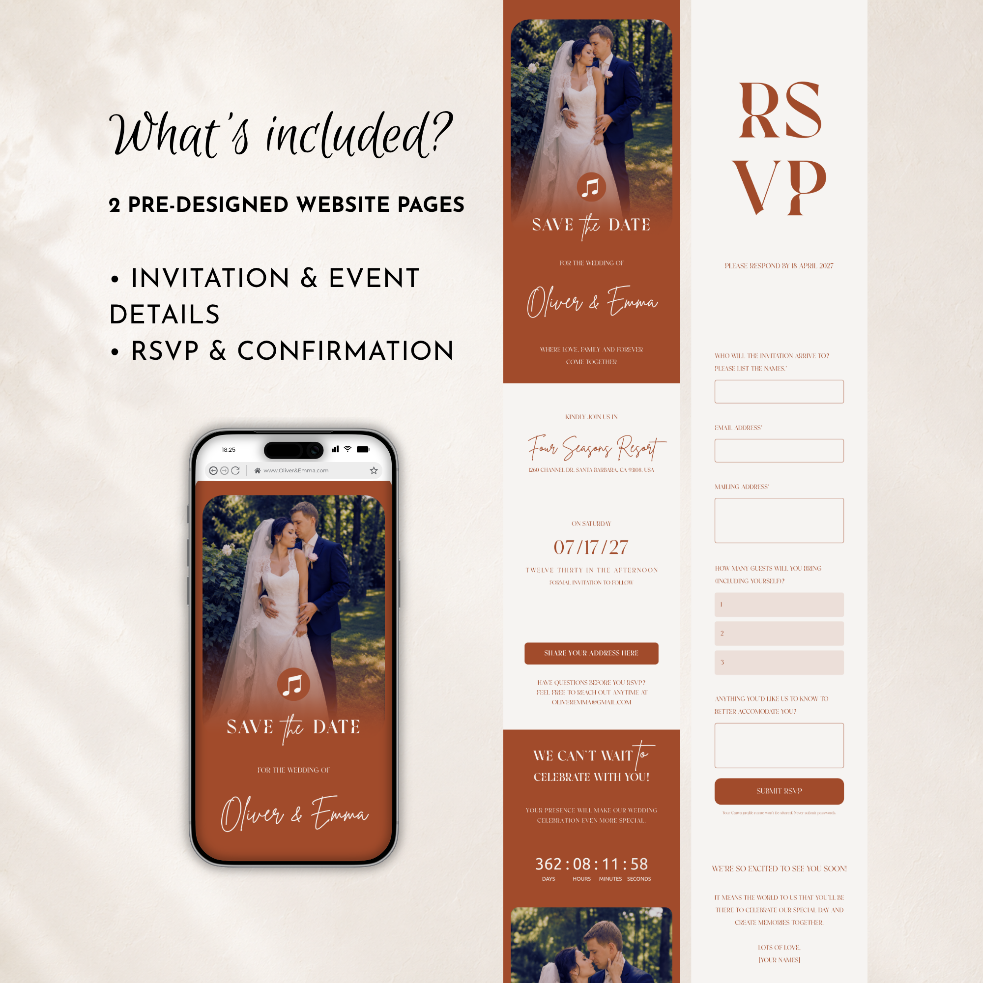 Terracotta Classic Save the Date Wedding Invitation Website Template