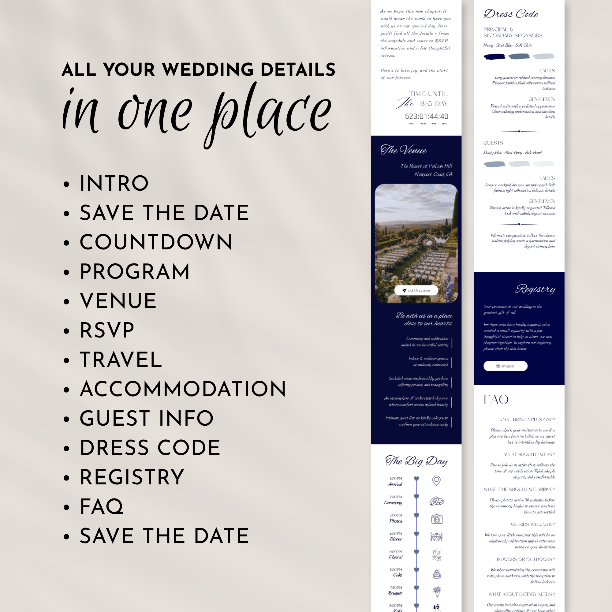 Navy Wedding Website Template with RSVP | Canva Template