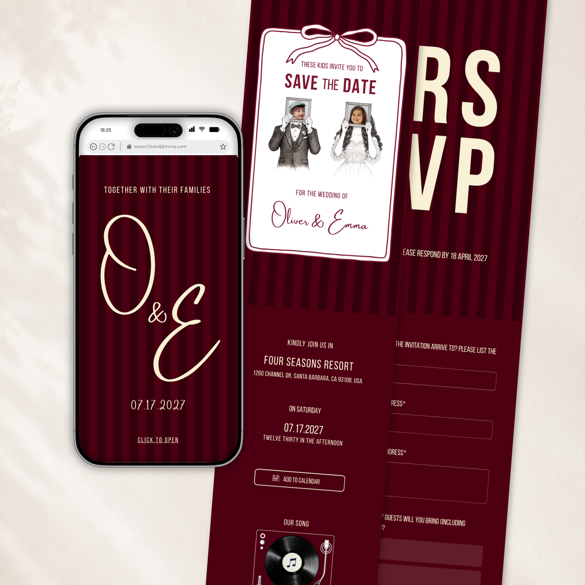 Old Money Burgundy Kids Wedding Invitation Website for Save the Date