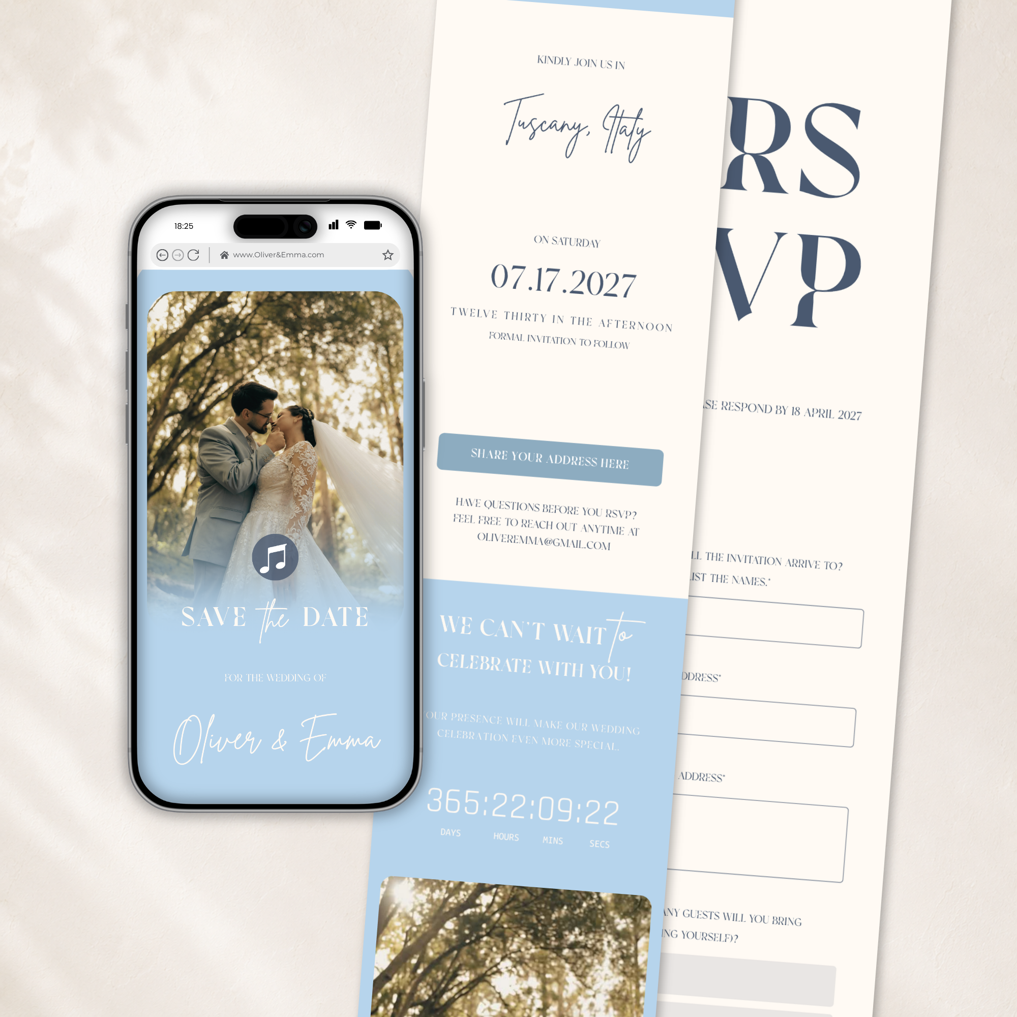 Dusty Blue Save the Date Website Template | Classic Wedding Invitation