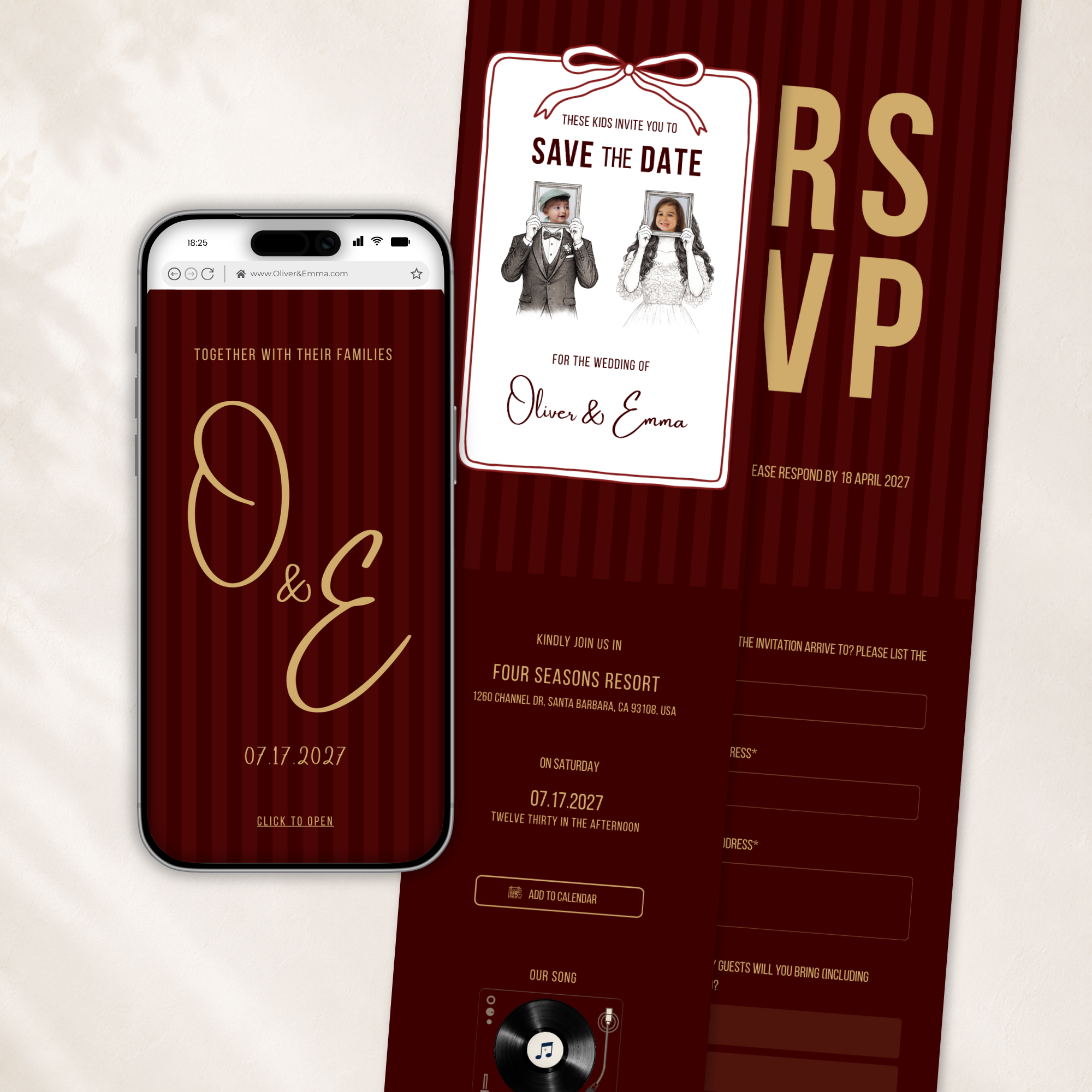 Old Money Cabernet Kids Wedding Invitation Website for Save the Date