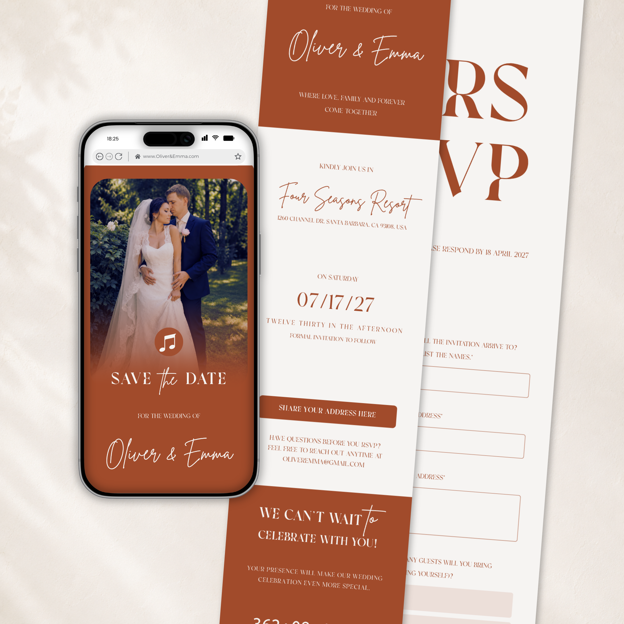 Terracotta Save the Date Website Template | Classic Wedding Invitation