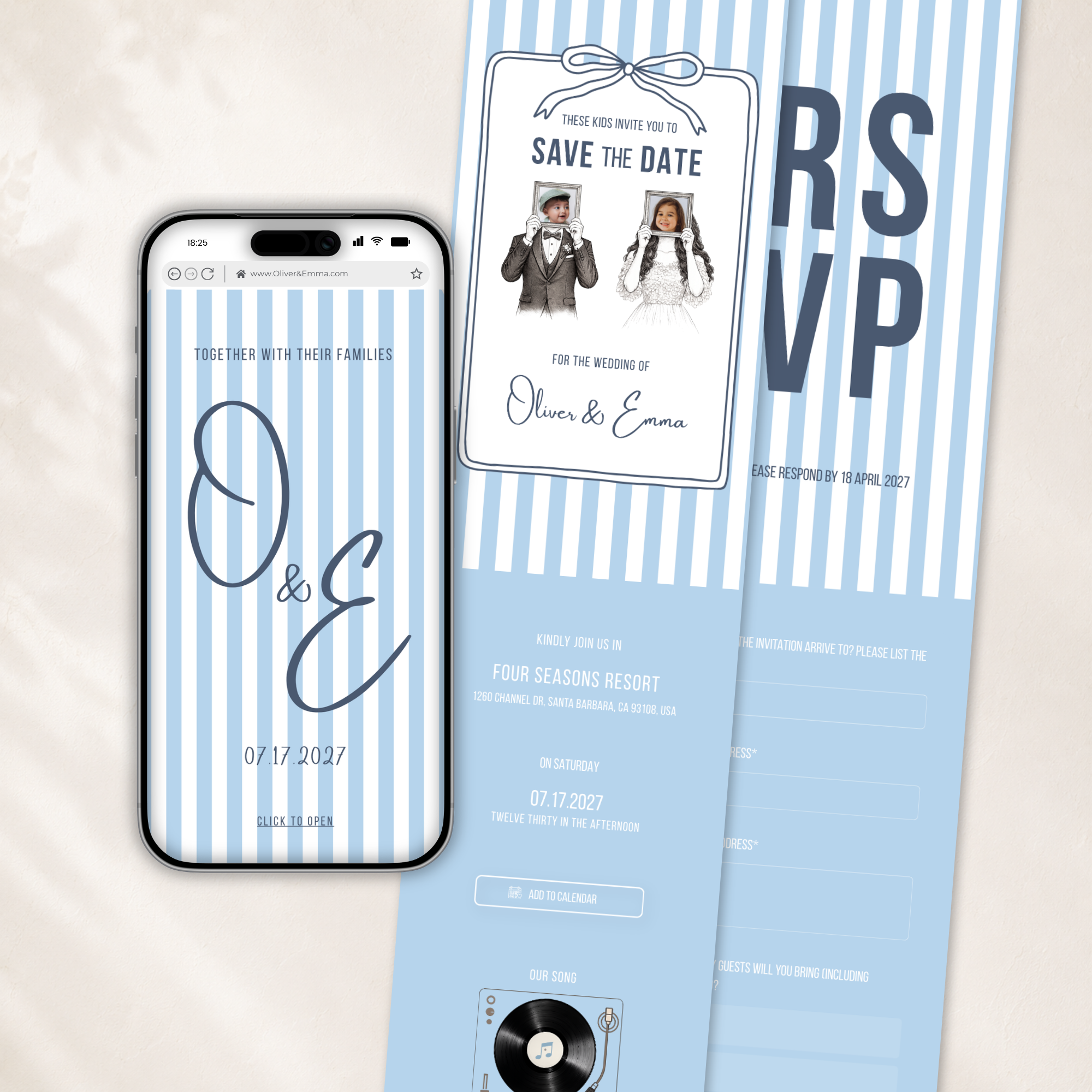 Old Money Dusty Blue Kids Wedding Invitation Website for Save the Date