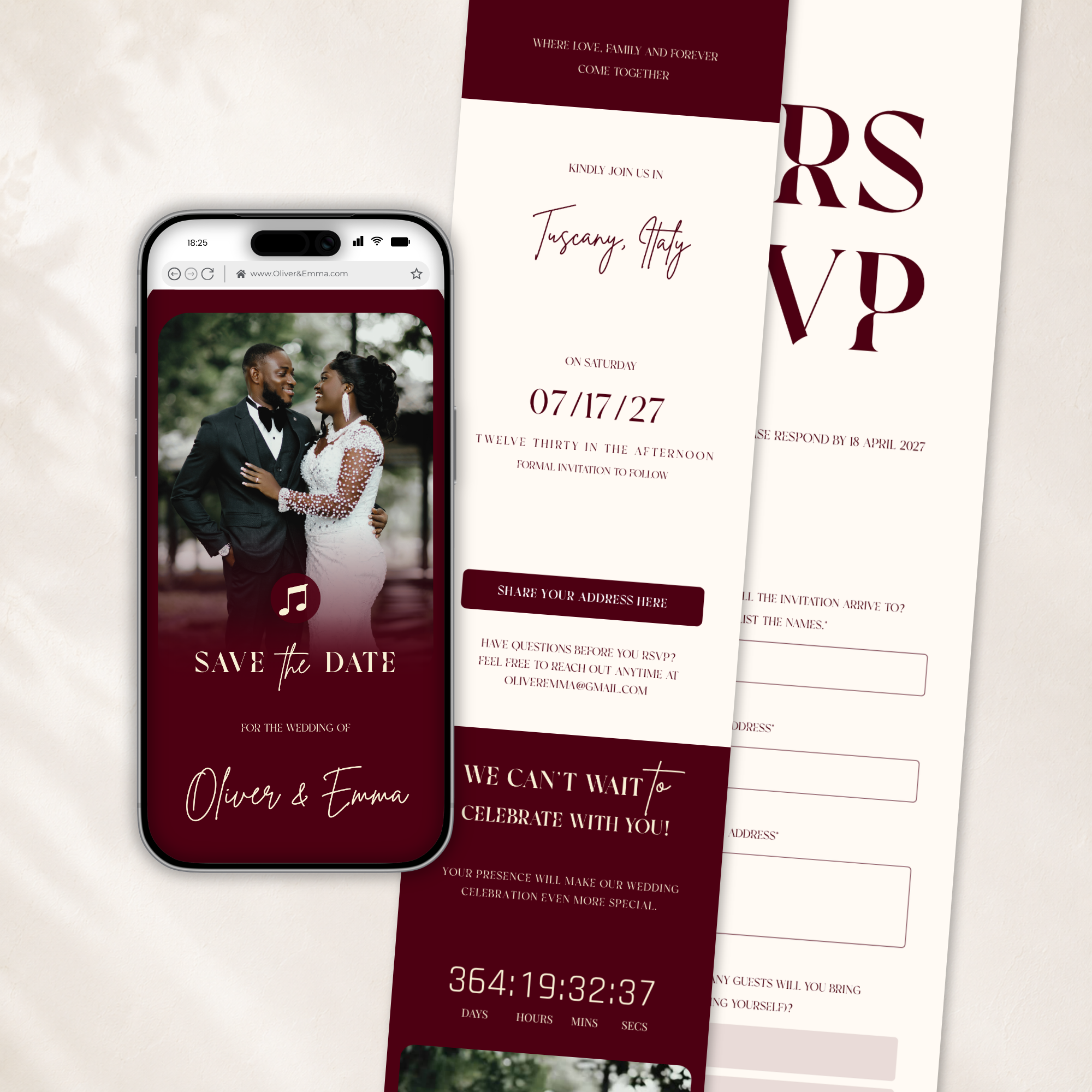 Burgundy Save the Date Website Template | Classic Wedding Invitation