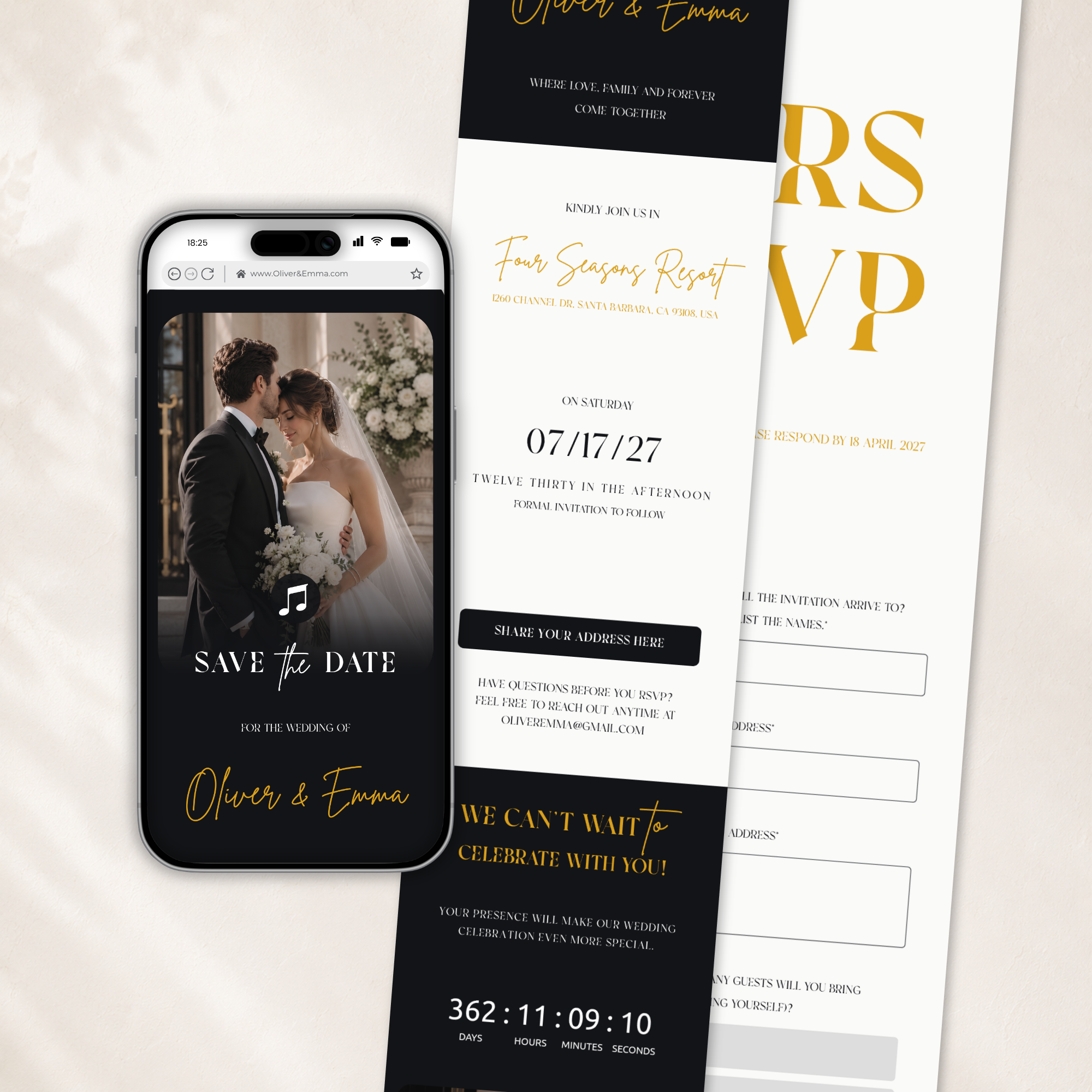 Black & White Save the Date Website Template | Classic Wedding Invitation