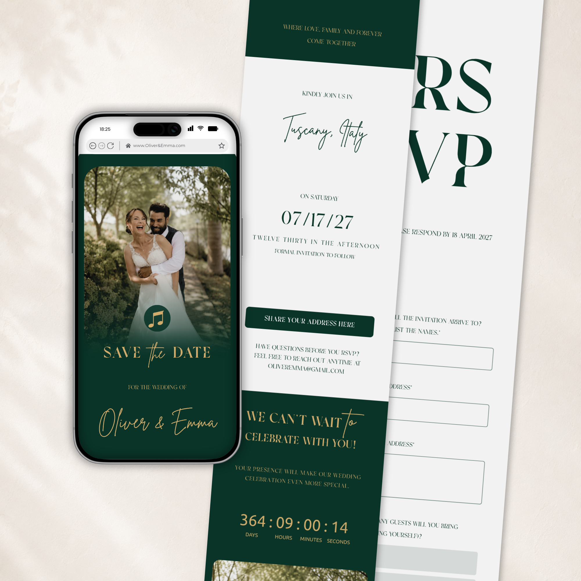 Emerald & Gold Save the Date Website Template | Classic Wedding Invitation