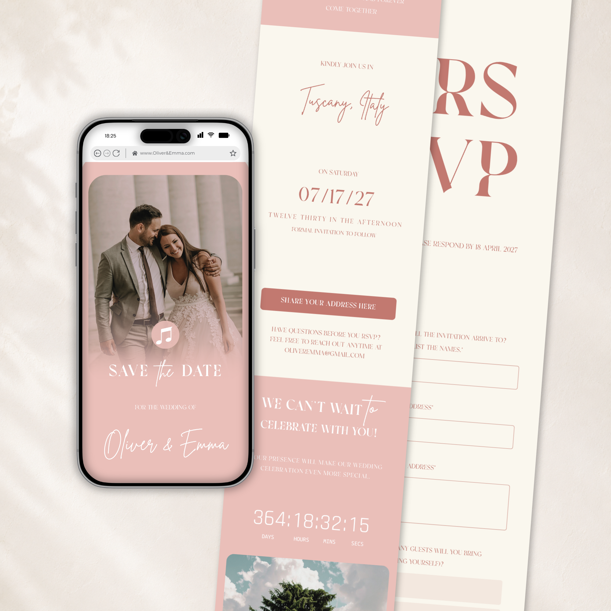 Blush Pink Save the Date Website Template | Classic Wedding Invitation