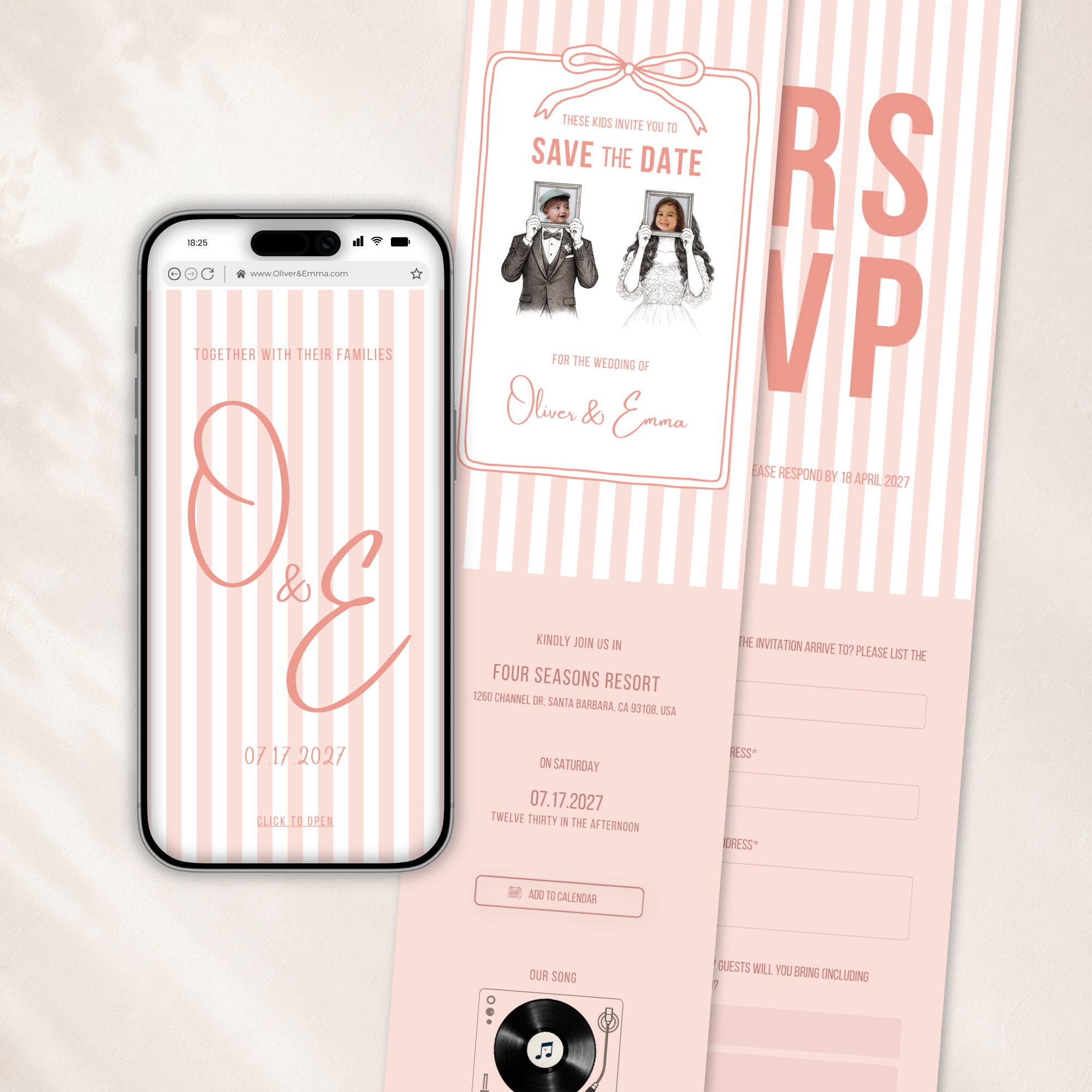 Old Money Pearl Blush Kids Wedding Invitation Website for Save the Date