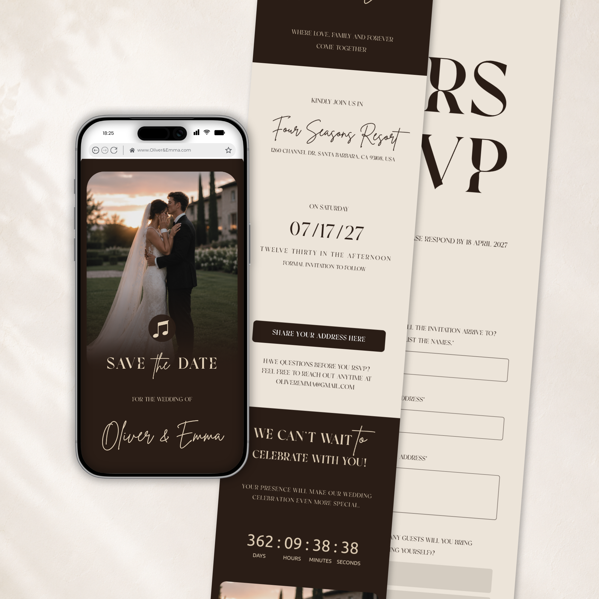 Espresso Brown Save the Date Website Template | Classic Wedding Invitation
