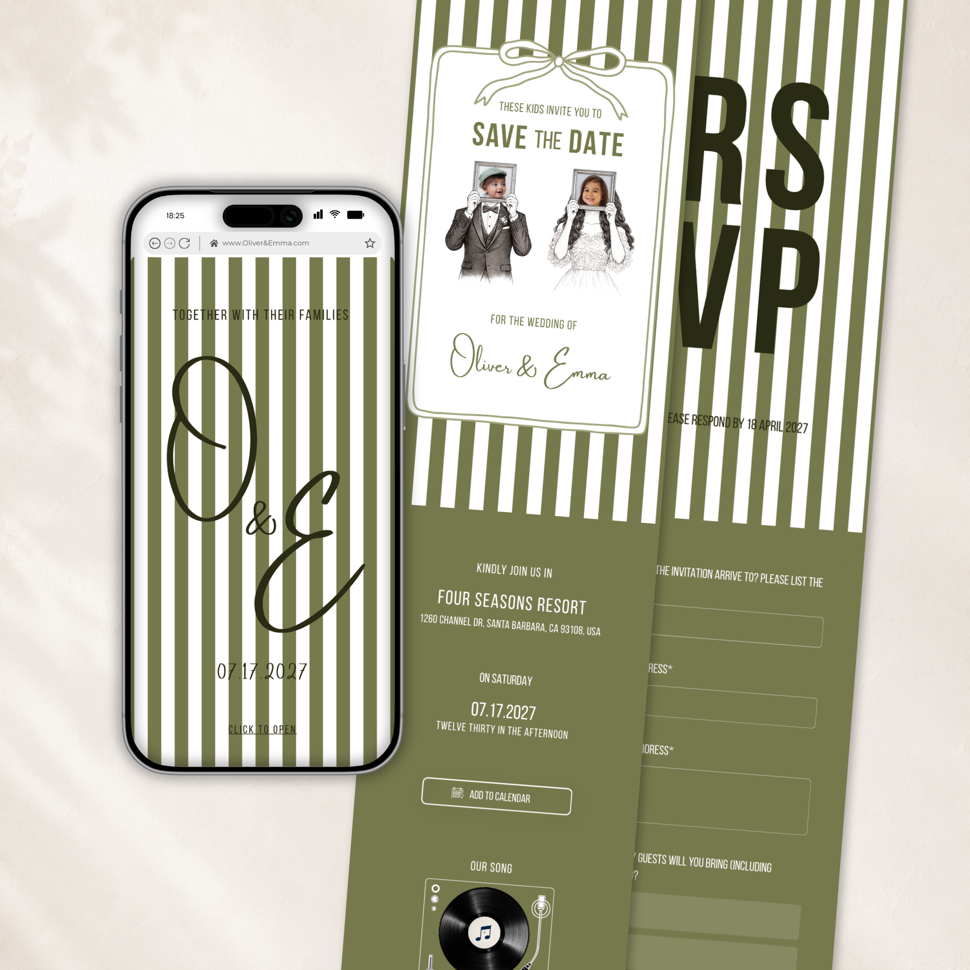 Old Money Sage Green Kids Wedding Invitation Website for Save the Date