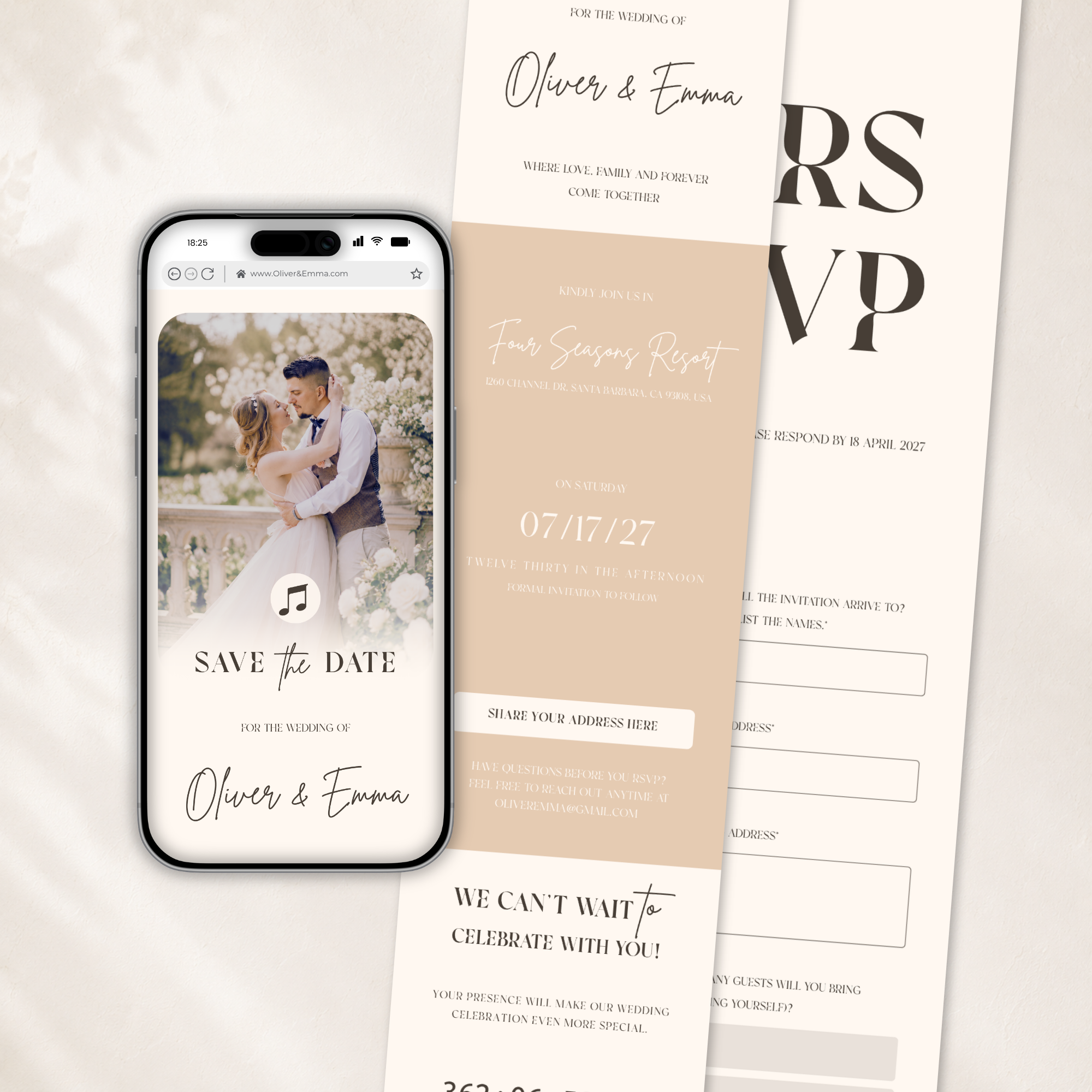 Pearl & Champagne Save the Date Website Template | Classic Wedding Invitation