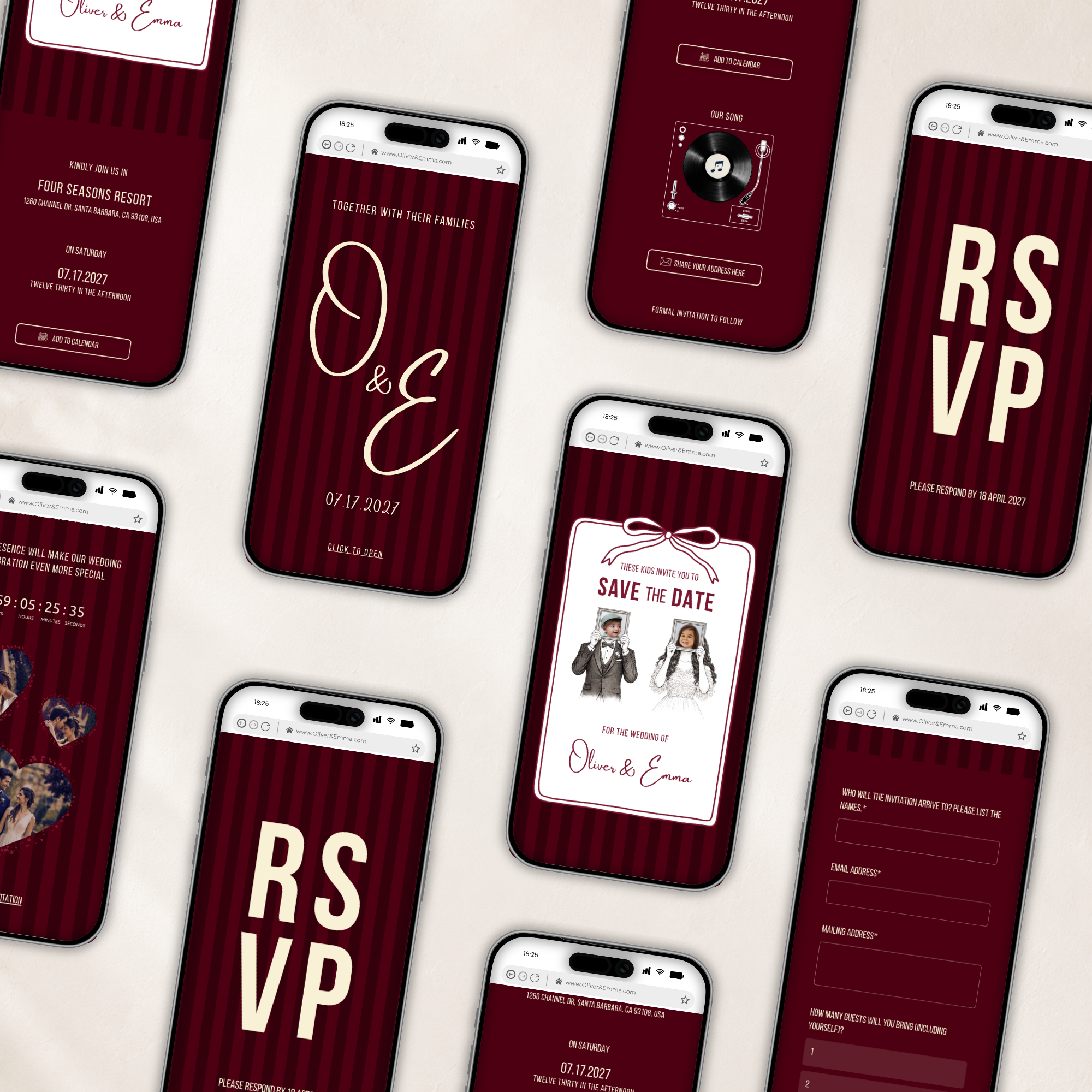 These Kids Save the Date Website in Burgundy Old Money Wedding Style