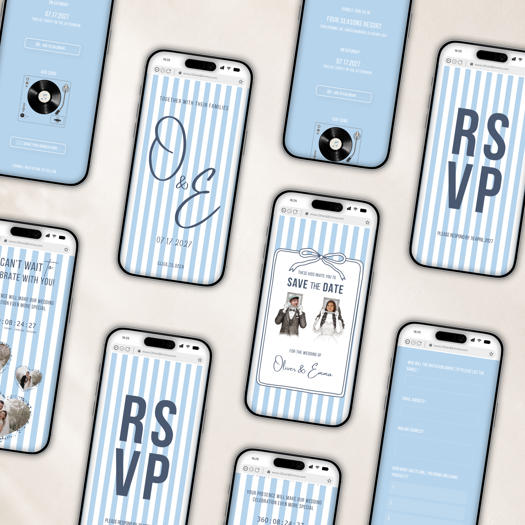These Kids Save the Date Website in Dusty Blue Old Money Wedding Style