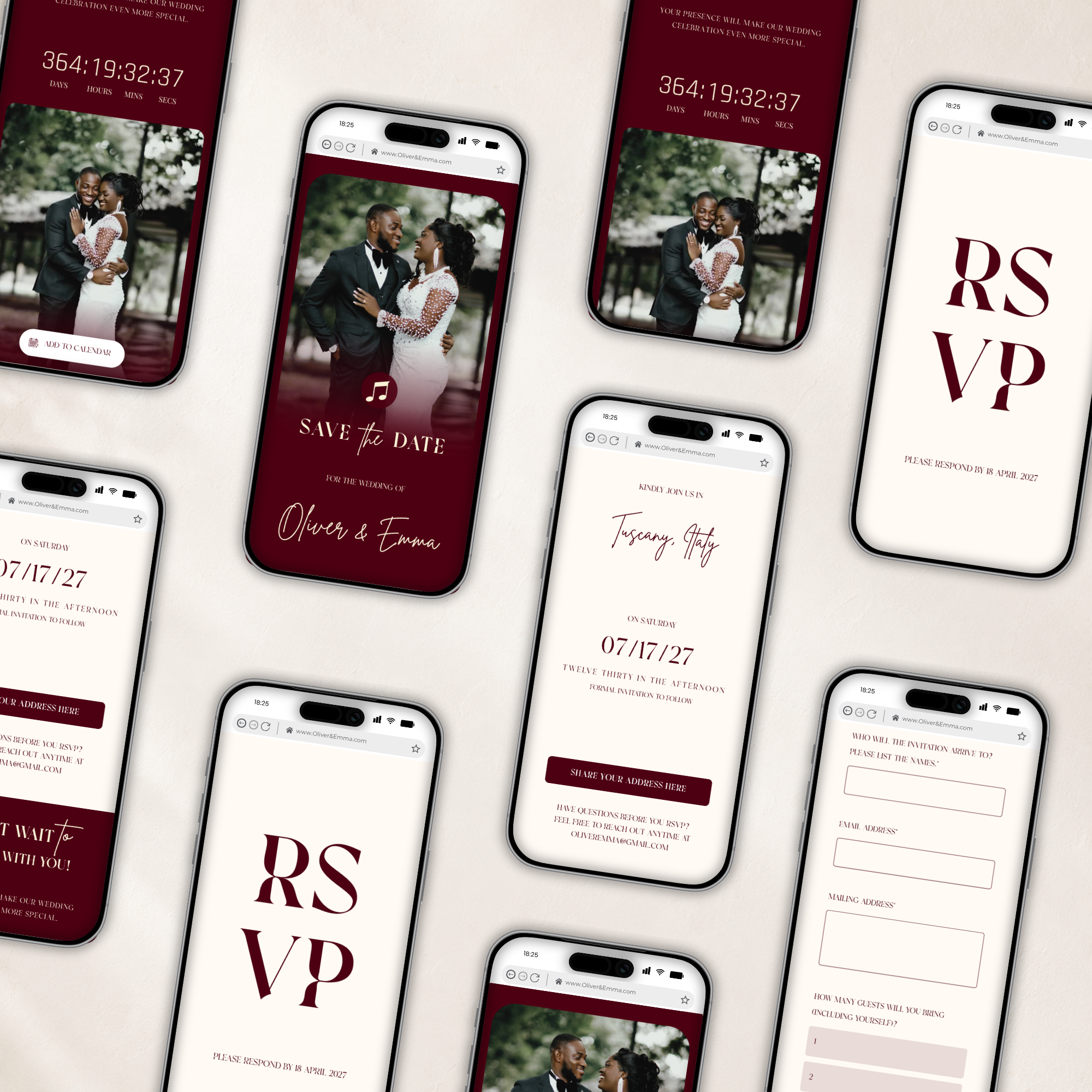Burgundy Digital Wedding Invitation | Save the Date Website Template