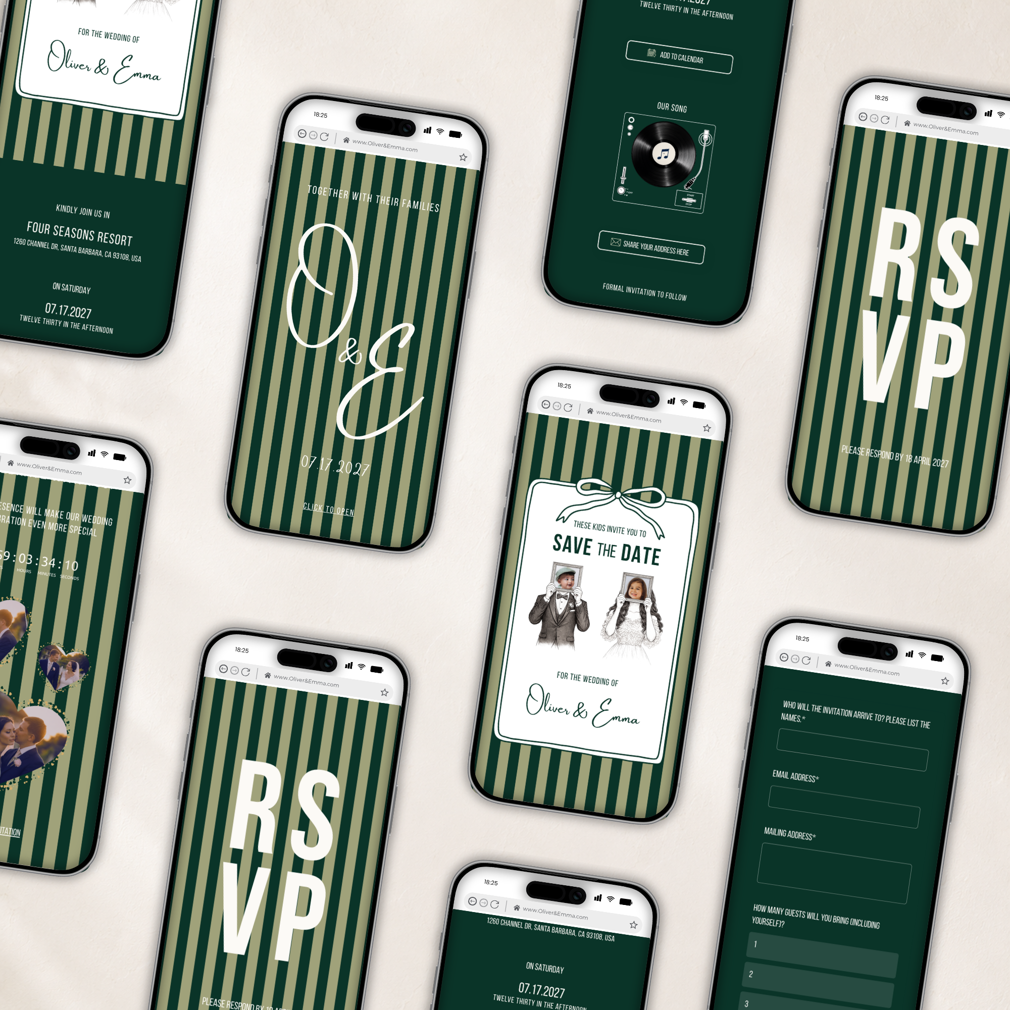 These Kids Save the Date Website in Emerald Green Old Money Wedding Style