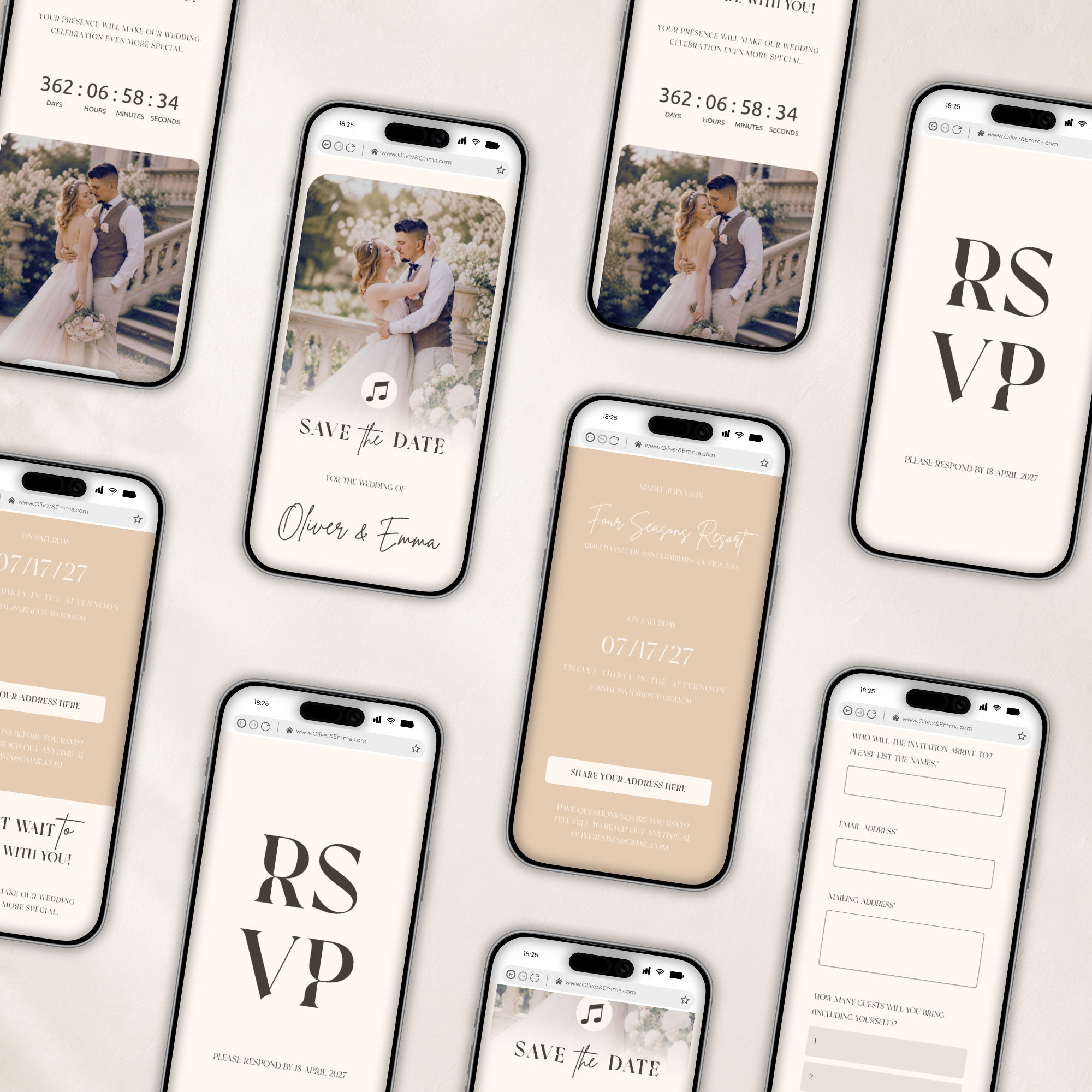 Pearl & Champagne Digital Wedding Invitation | Save the Date Website Template