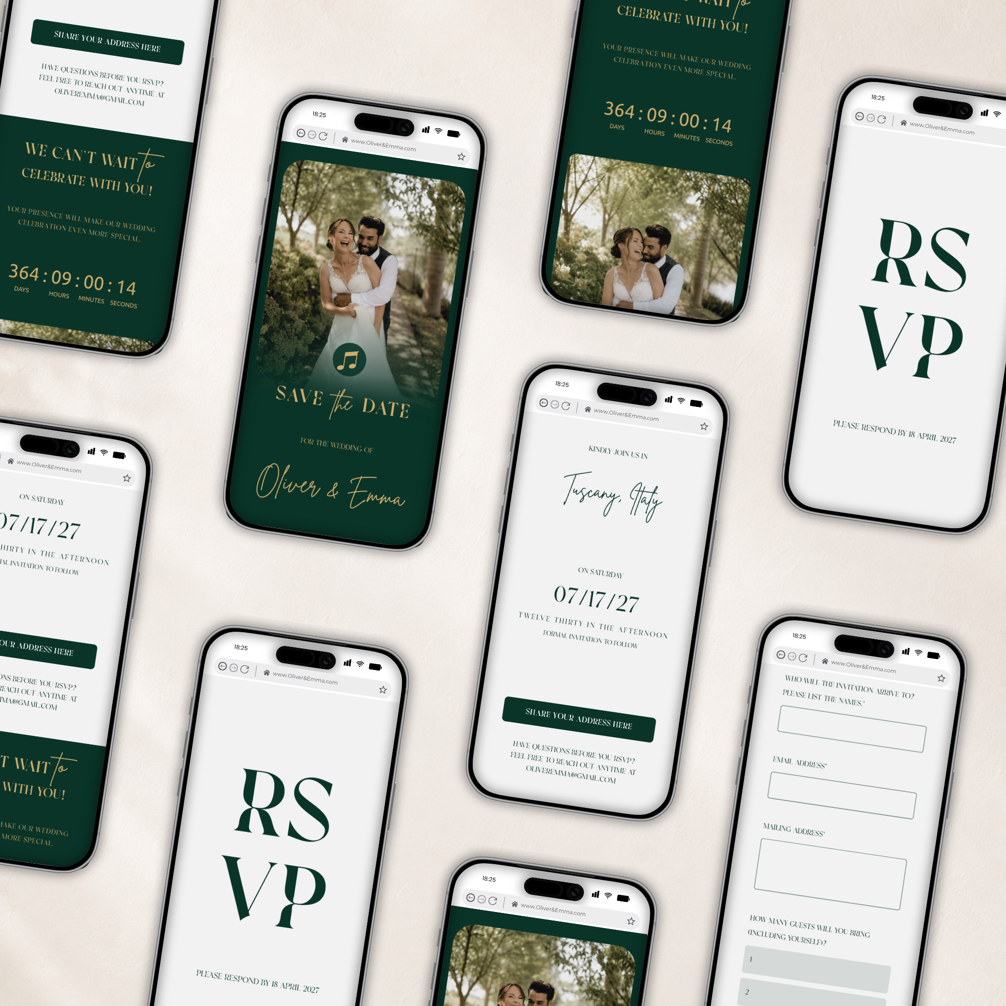 Emerald & Gold Digital Wedding Invitation | Save the Date Website Template