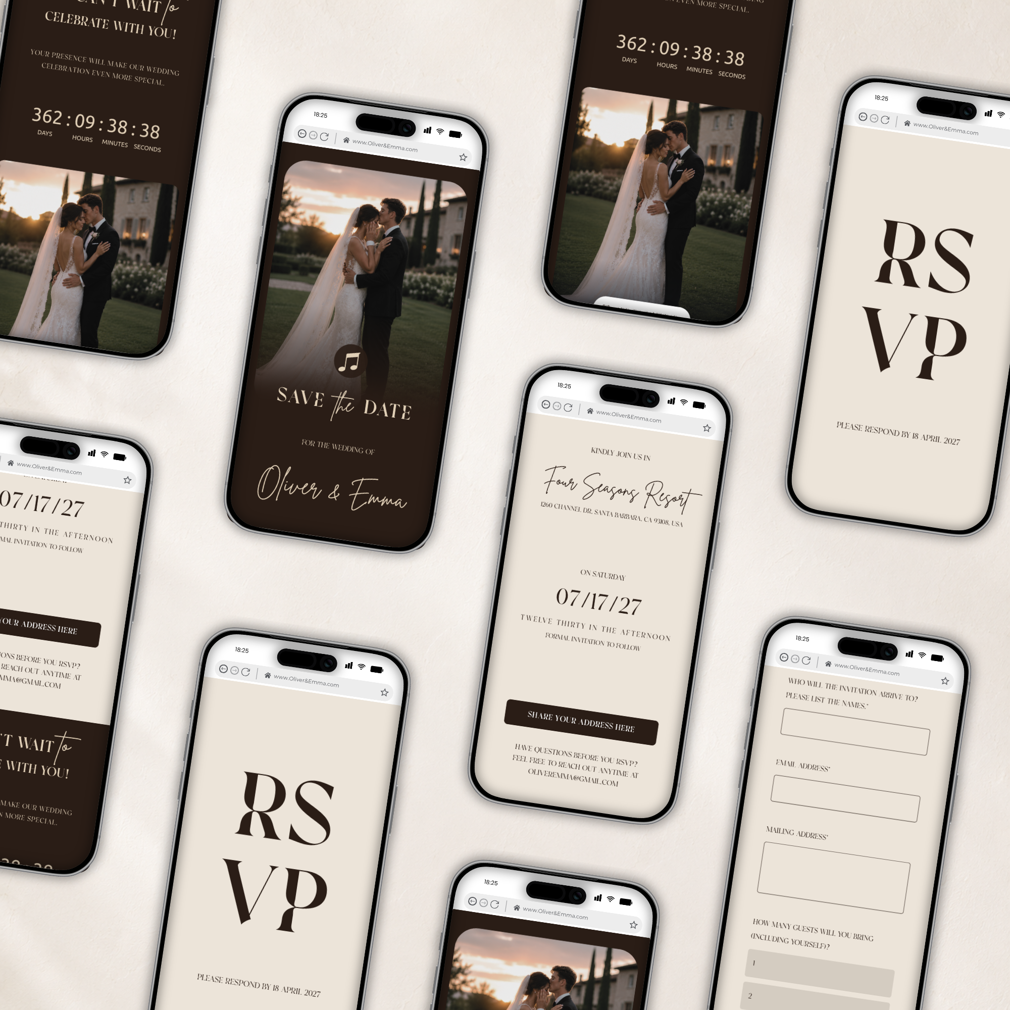 Espresso Brown Digital Wedding Invitation | Save the Date Website Template