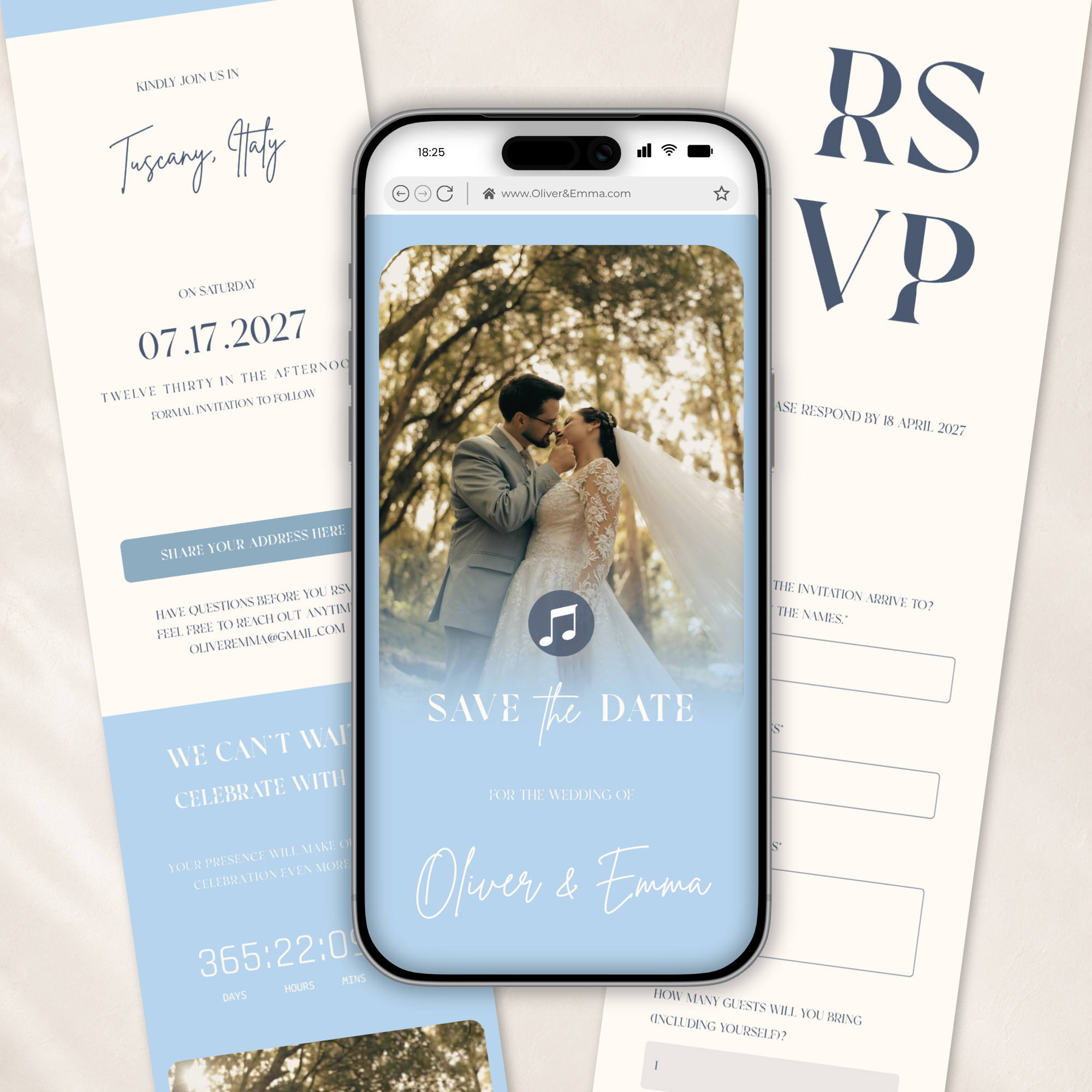 Dusty Blue Classic Save the Date Wedding Invitation Website Template