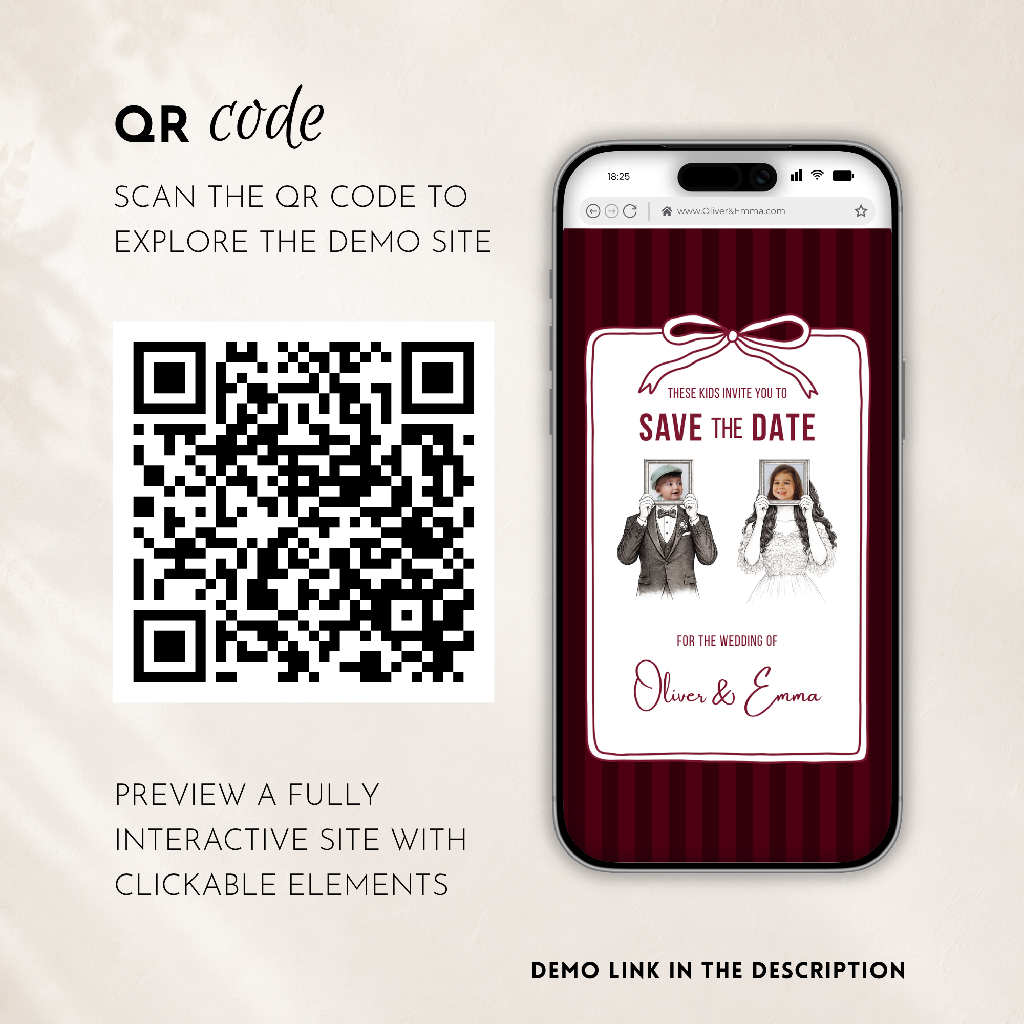 Burgundy Kids Save the Date Website Template | Old Money Style