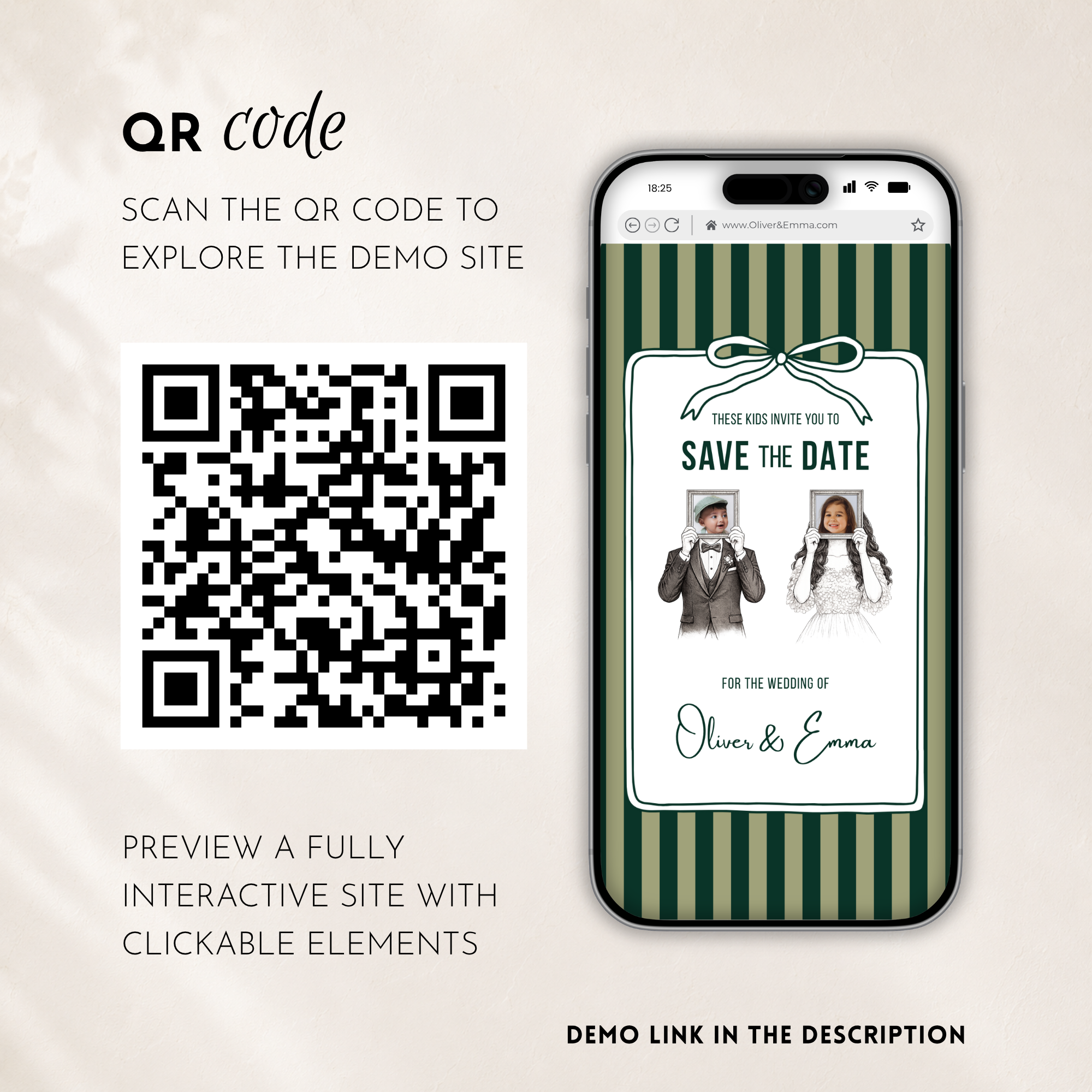 Emerald Green Kids Save the Date Website Template | Old Money Style