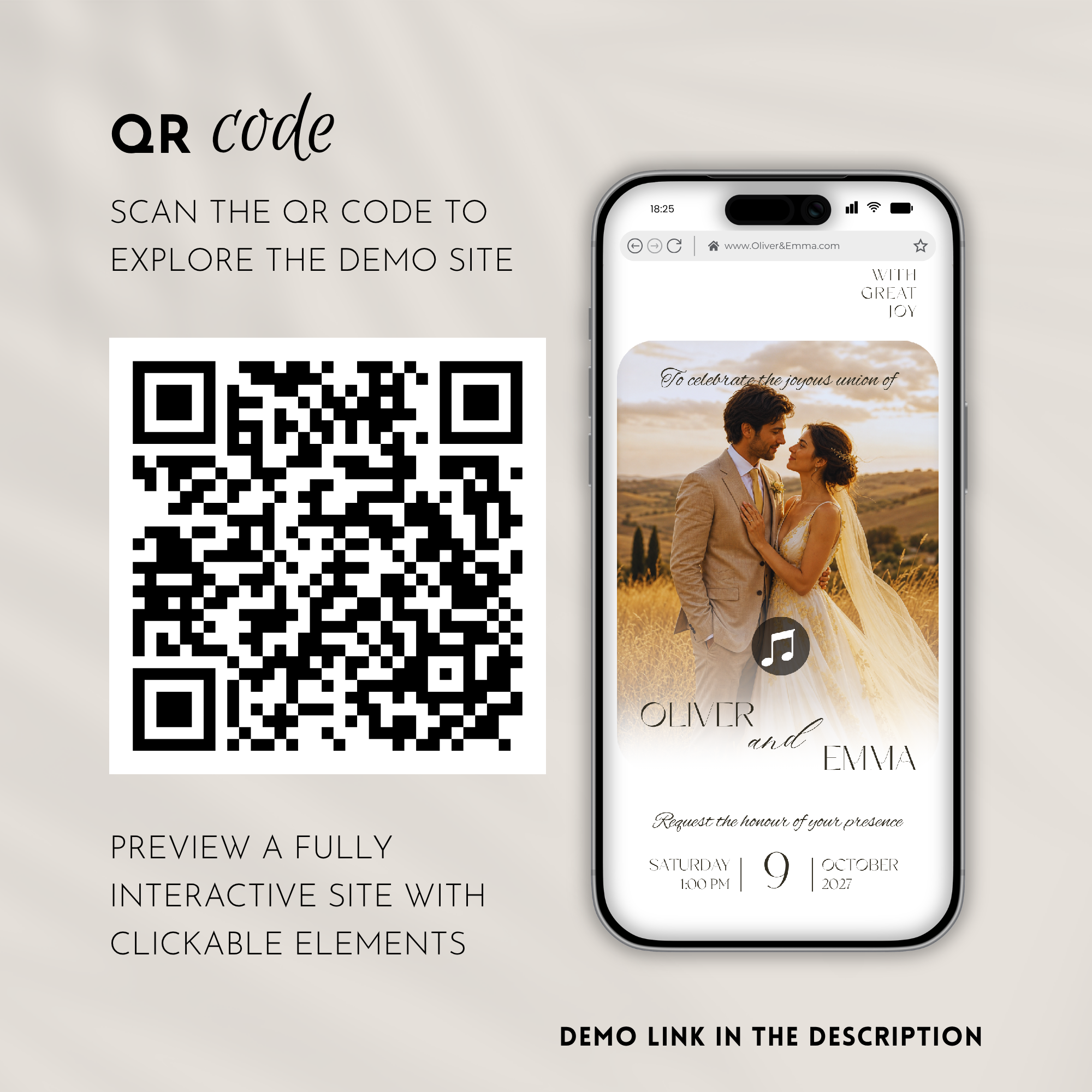Canary Wedding Invitation Website Template with RSVP & Music