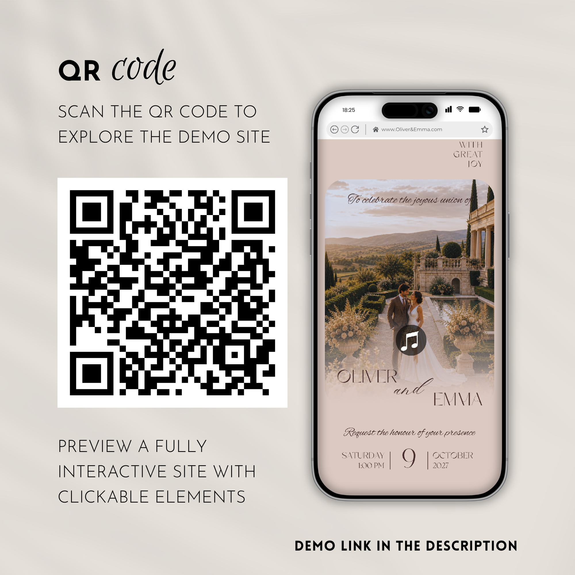 Coffee & Beige Wedding Invitation Website Template with RSVP & Music