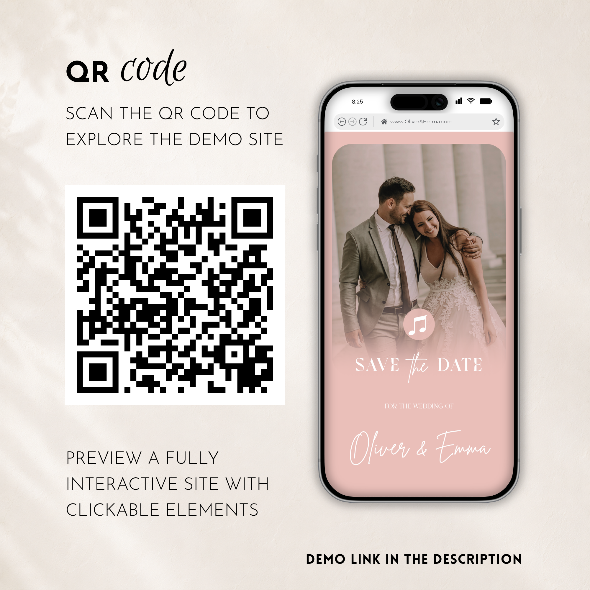 Blush Pink Classic Save the Date Wedding Invitation Website Template