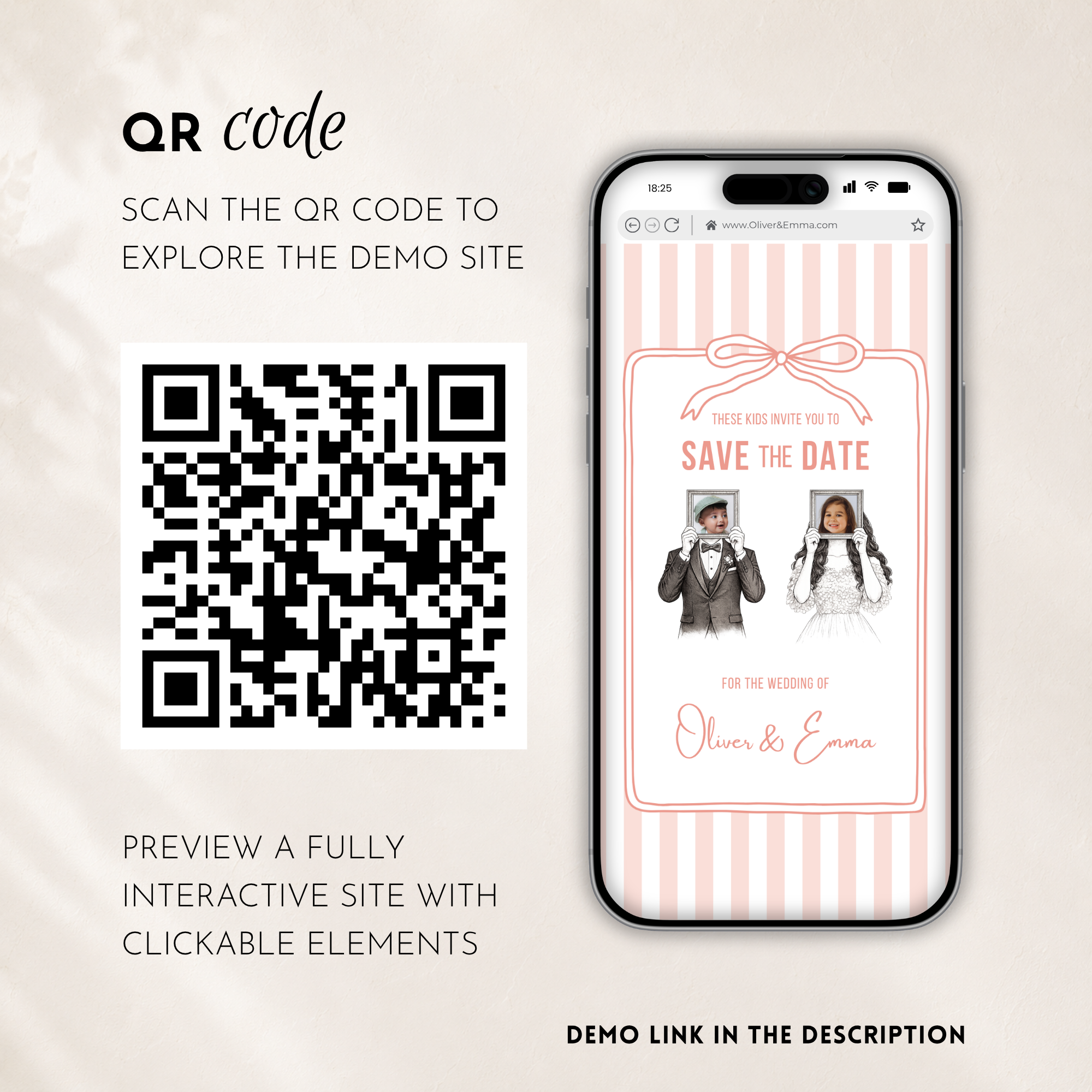 Pearl Blush Kids Save the Date Website Template | Old Money Style