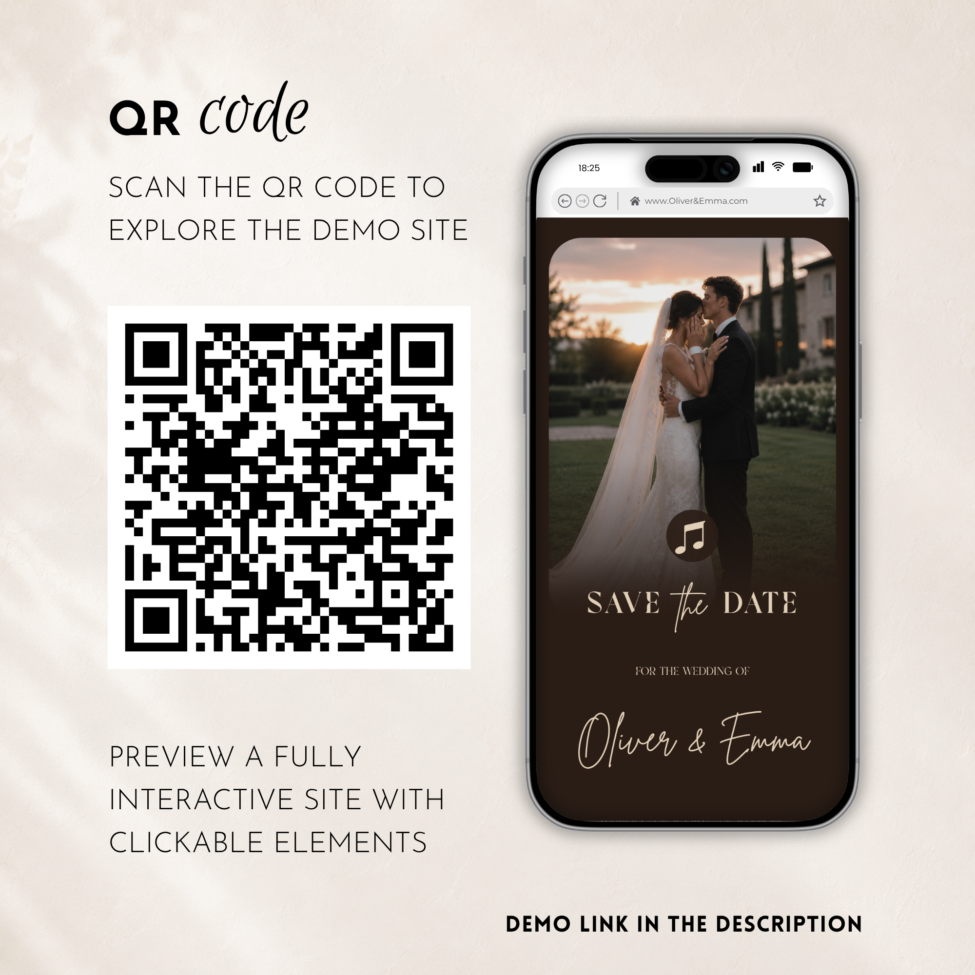 Espresso Brown Classic Save the Date Wedding Invitation Website Template